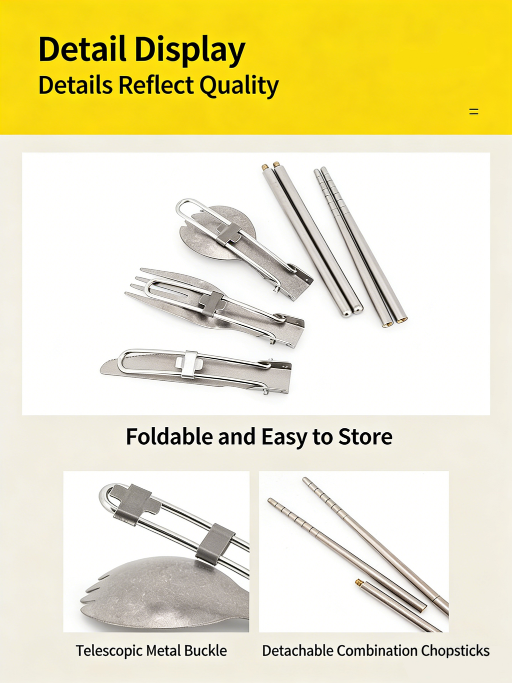SNR Reines Titan Faltbares Besteckset, Leichtgewicht Gabel Löffel Essstäbchen 4-teiliges Set für Outdoor Camping