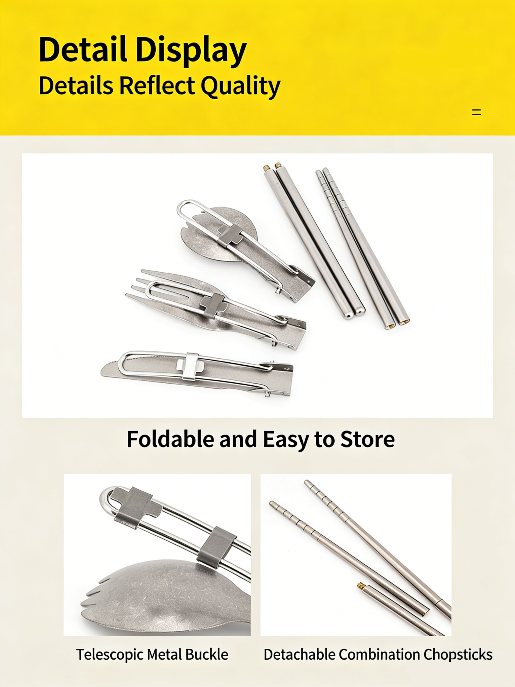 SNR Reines Titan Faltbares Besteckset, Leichtgewicht Gabel Löffel Essstäbchen 4-teiliges Set für Outdoor Camping