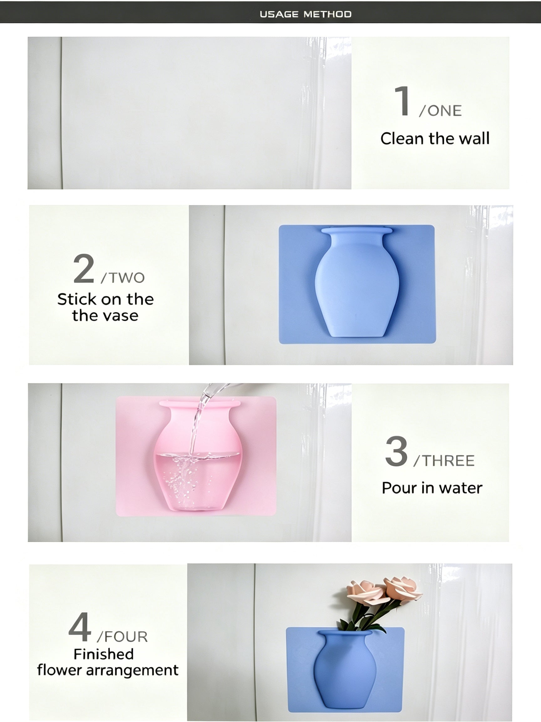WEY Wiederverwendbare Silikon-Wandvase (2er-Pack) – ohne Bohren, wasserdicht, selbstklebender Blumentopf für Heim- und Badezimmerdekoration