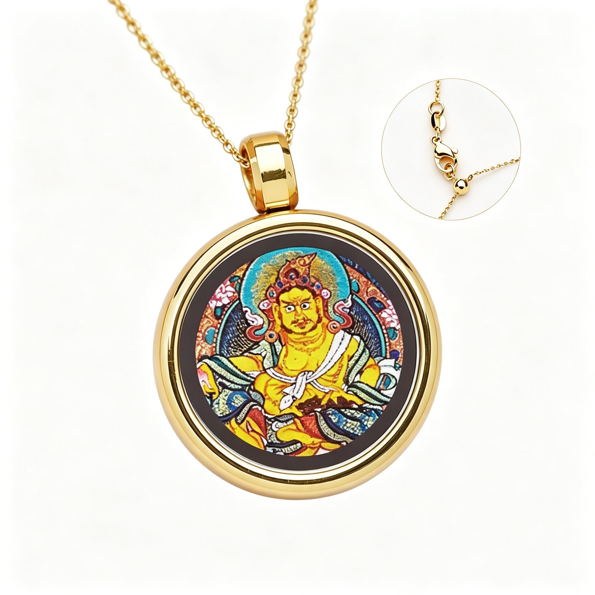RYS Hand-Painted Thangka Buddha Pendant Necklace | 18K Gold Plated Alloy | Tibetan Patron Saint Amulet for Zodiac Signs | Spiritual Protection Jewelry