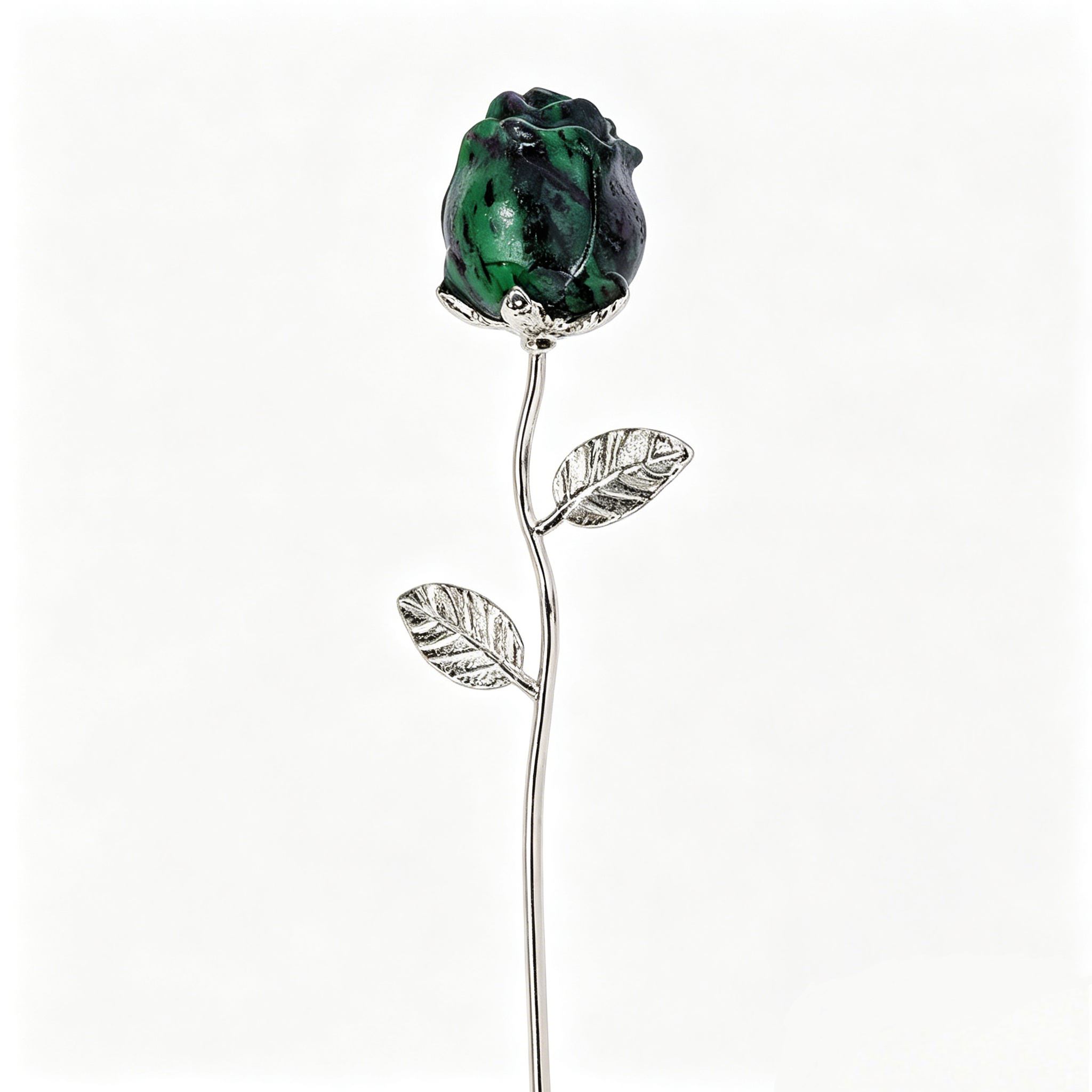 RYS Natural Crystal Rose Flower Figurine | Hand-Carved Gemstone Rose with Gold/Silver Metal Stem - Valentine's & Wedding Favor Gift