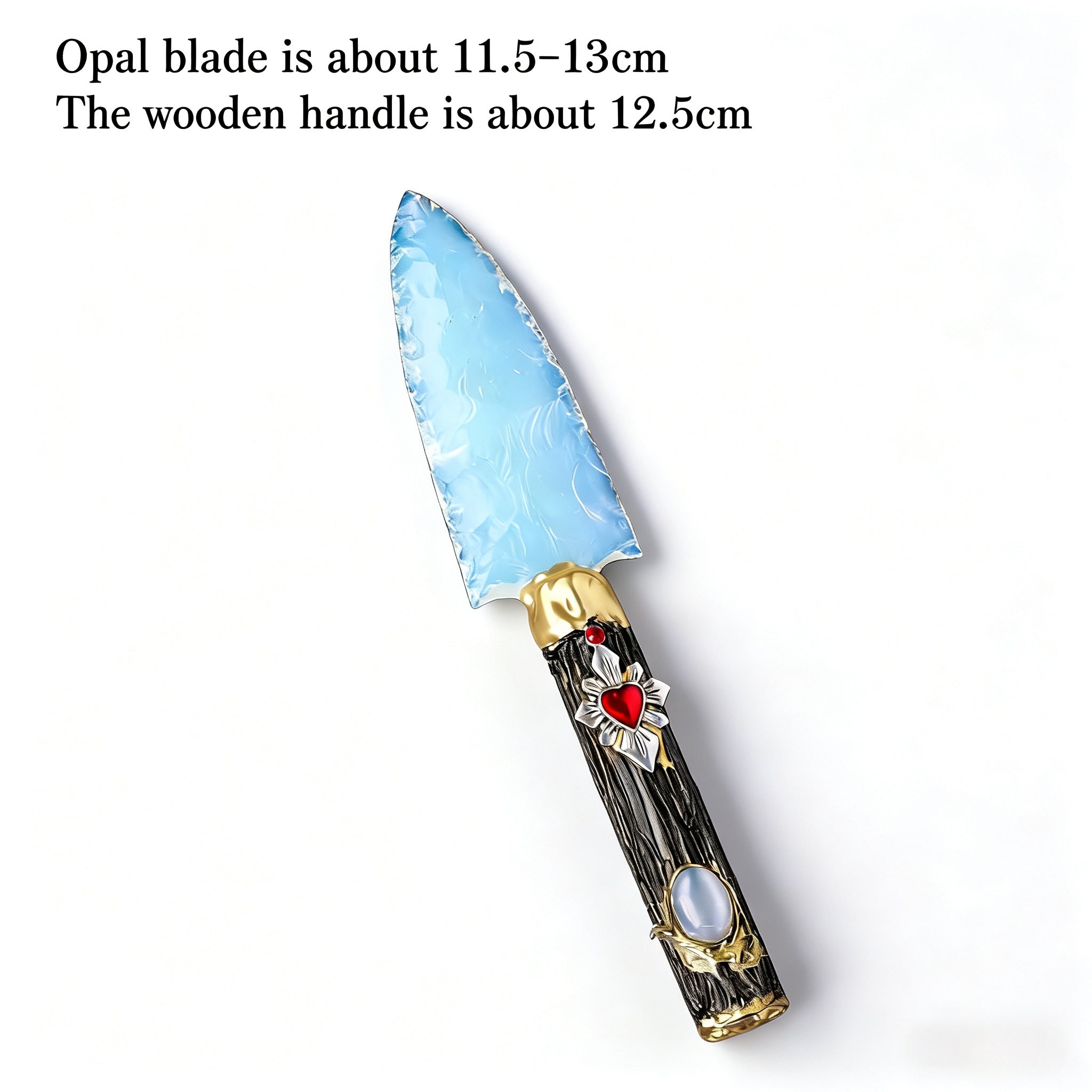 RYS Natural Obsidian Crystal Dagger, Hand Carved Stone Blade with Wooden Handle, Spiritual Ritual & Altar Decor