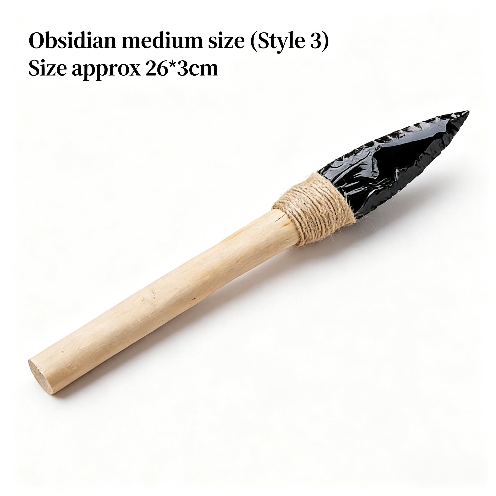 RYS Natural Obsidian Crystal Arrowhead, Hand Knapped Stone Tip with Wooden/Alloy Handle, Decorative & Ritual Use