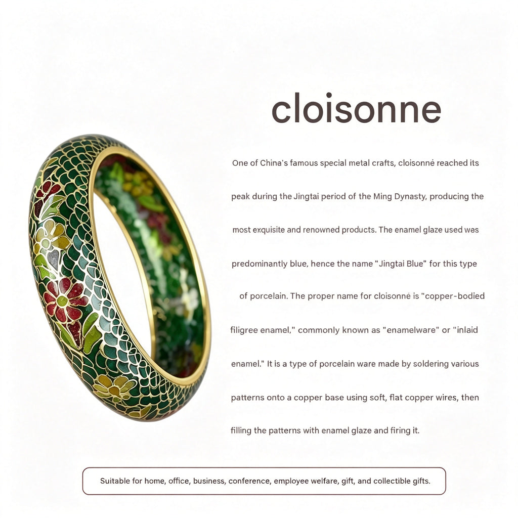 JCJ Vintage Beijing Hollow Cloisonne Bangle, Intricate Handmade Filigree Enamel Collectible Bracelet for Premium Gifting
