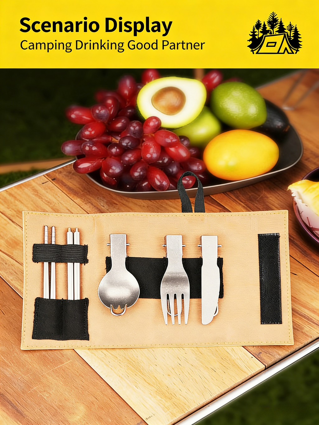 SNR Reines Titan Faltbares Besteckset, Leichtgewicht Gabel Löffel Essstäbchen 4-teiliges Set für Outdoor Camping