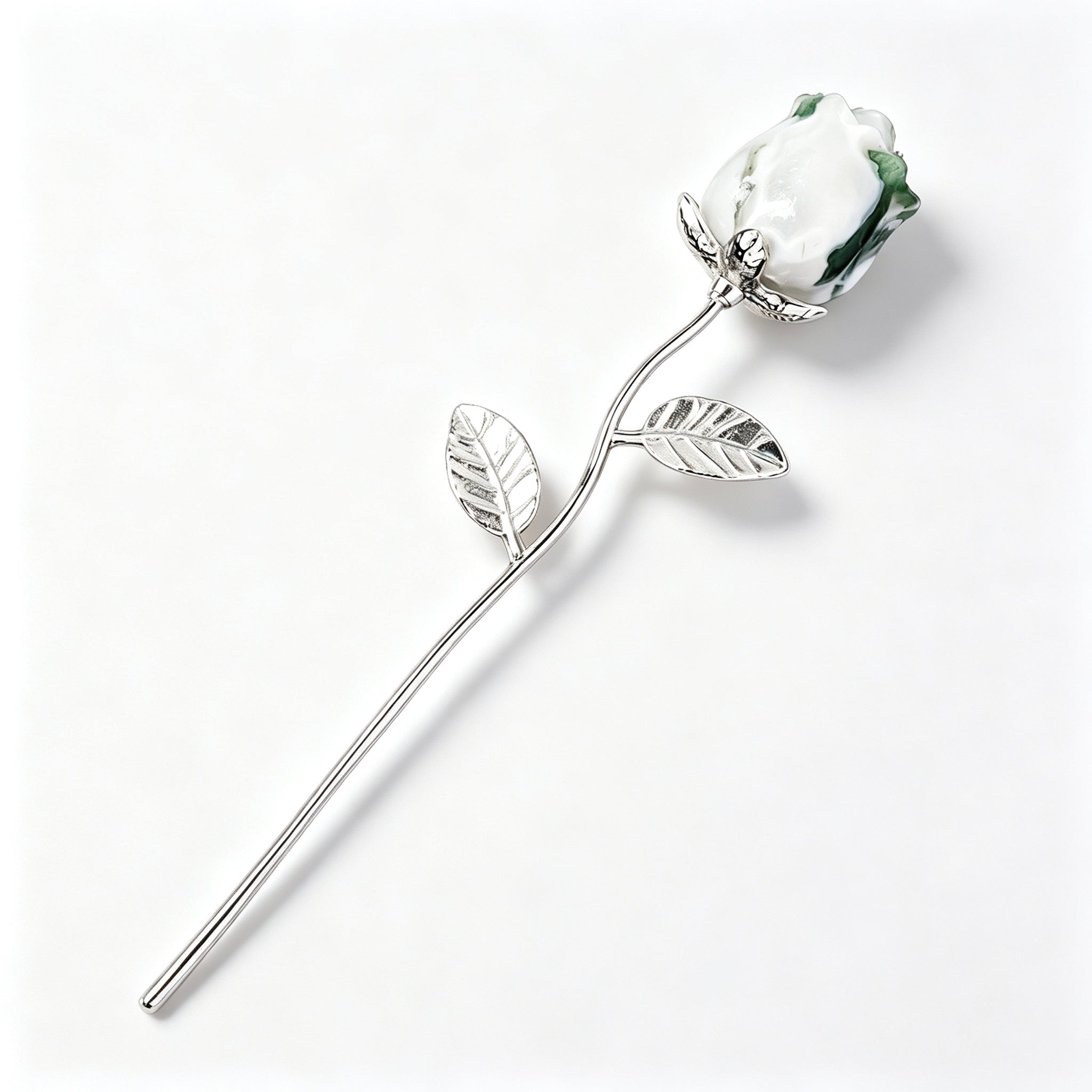 RYS Natural Crystal Rose Flower Figurine | Hand-Carved Gemstone Rose with Gold/Silver Metal Stem - Valentine's & Wedding Favor Gift