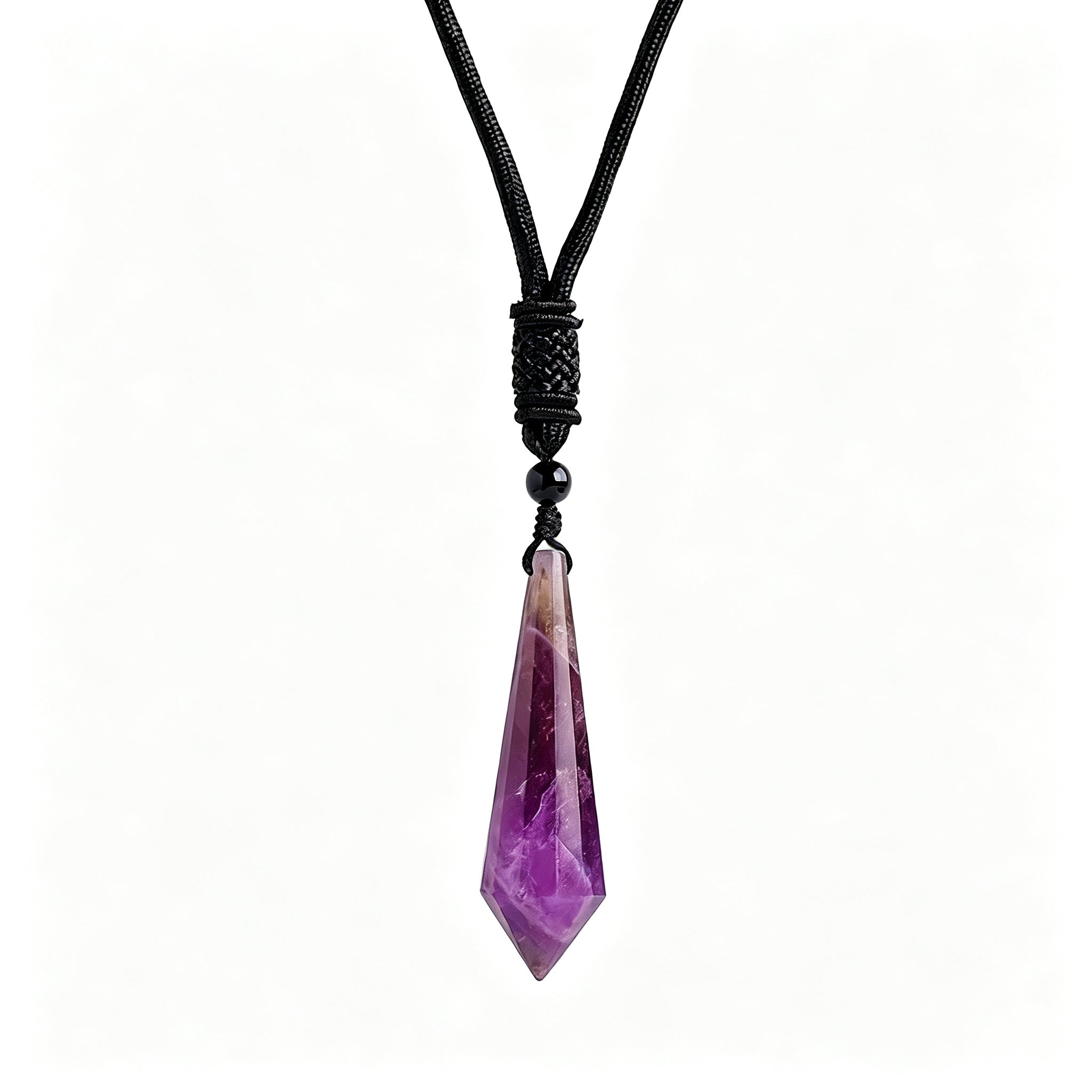 RYS 12 Facet Natural Crystal Pendulum Pendant, Raw Stone Dowsing Pendulum for Meditation Divination, Healing Crystal Jewelry