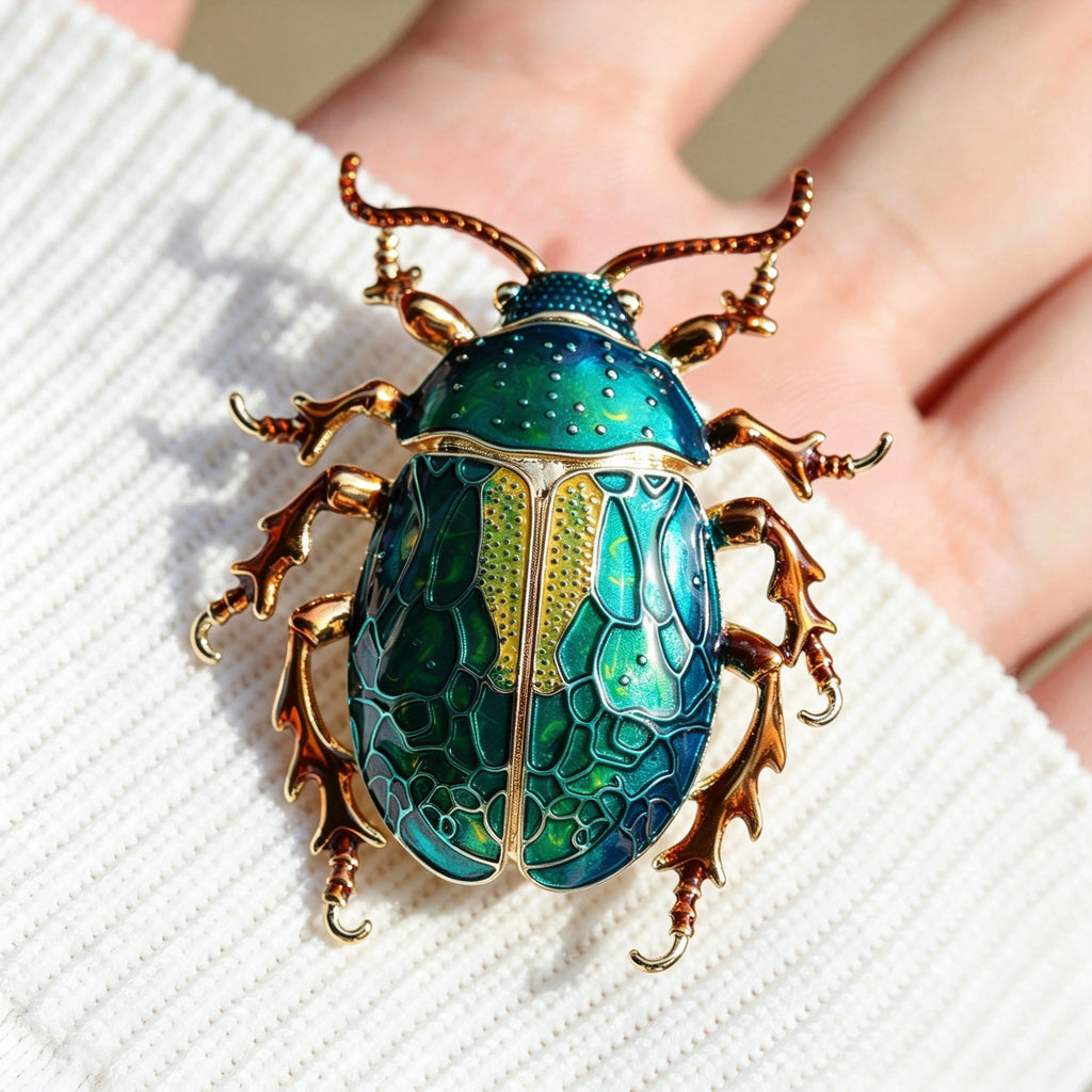 QZY Original Design Beetle Brooch Copper Hand Painted Enamel Dual‑use Lapel Pin