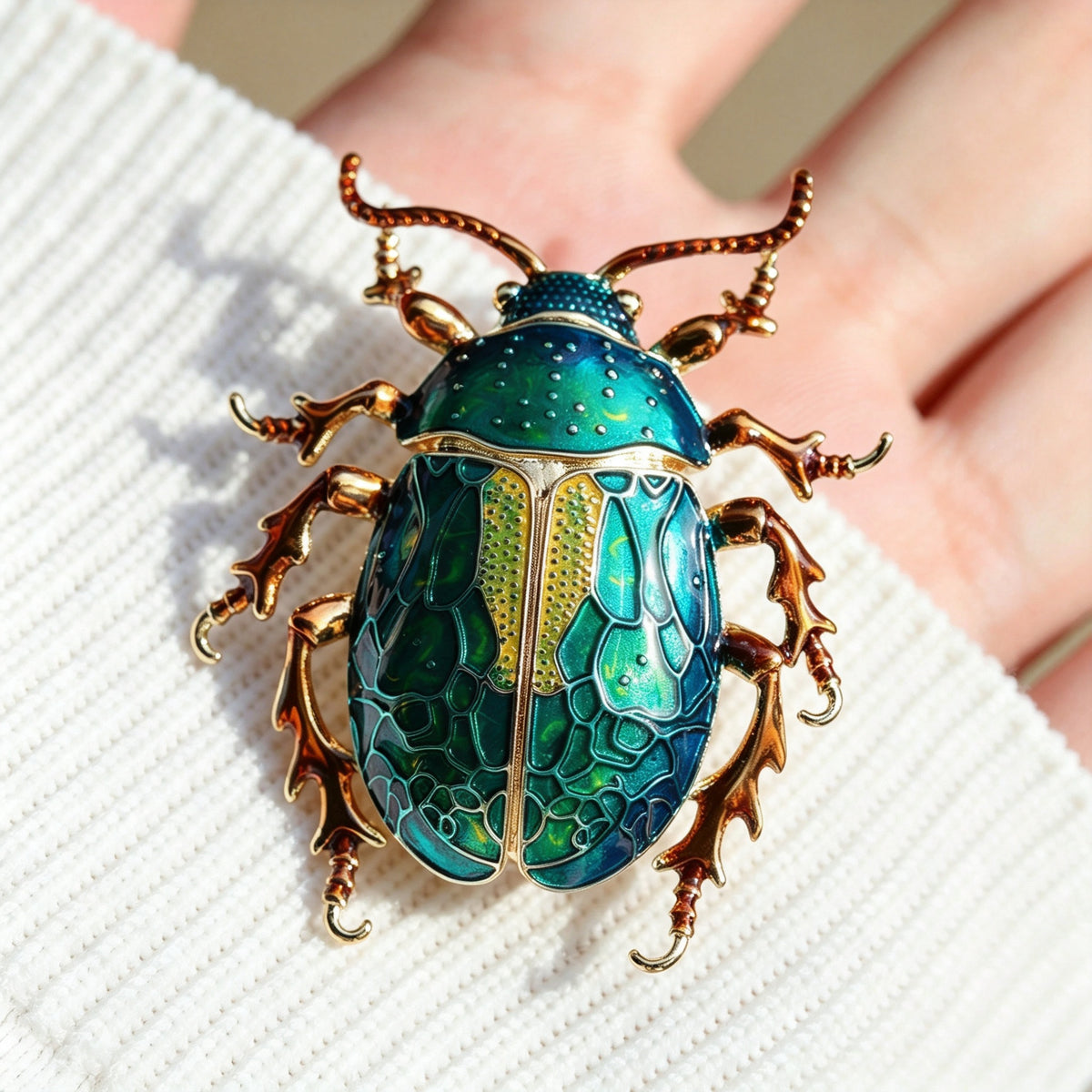 QZY Original Design Beetle Brooch Copper Hand Painted Enamel Dual‑use Lapel Pin