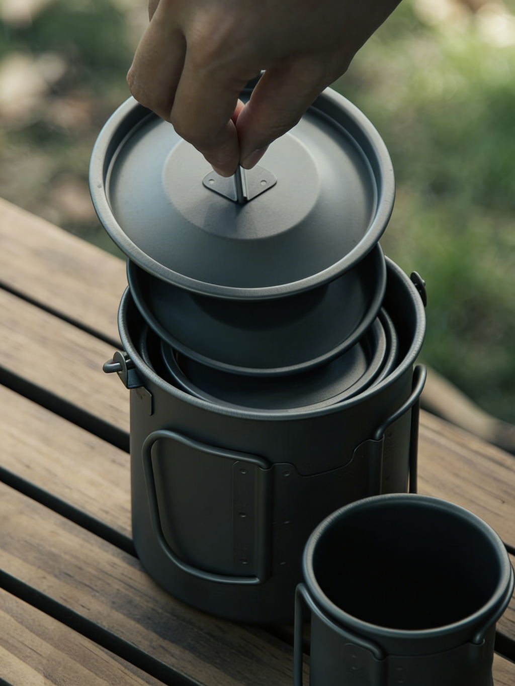 SNR Leichter Titanbecher mit Klappgriff | Tragbarer Campingbecher mit Deckel & Silikonhülle | 300ml-600ml