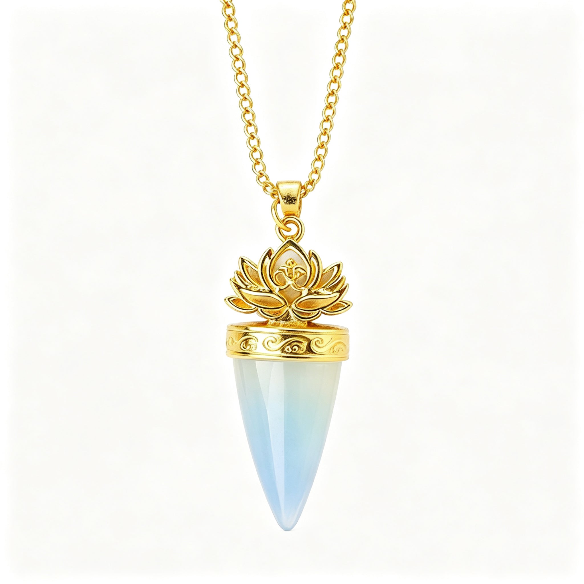 RYS Natural Crystal Golden Cone Pendulum Pendant with Chain
