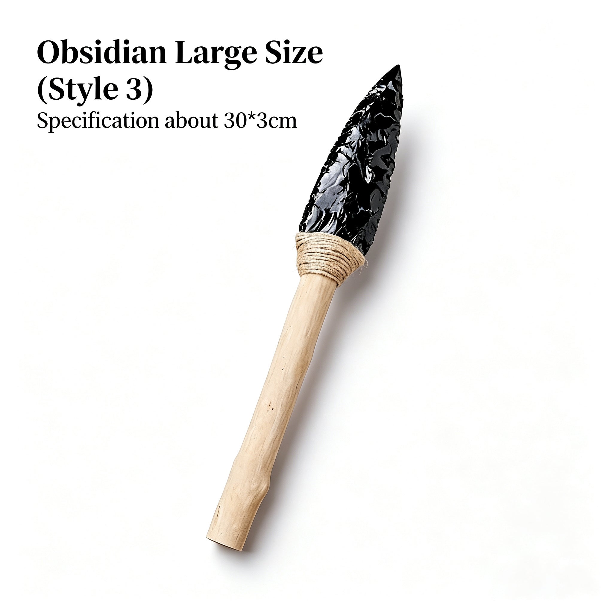 RYS Natural Obsidian Crystal Arrowhead, Hand Knapped Stone Tip with Wooden/Alloy Handle, Decorative & Ritual Use