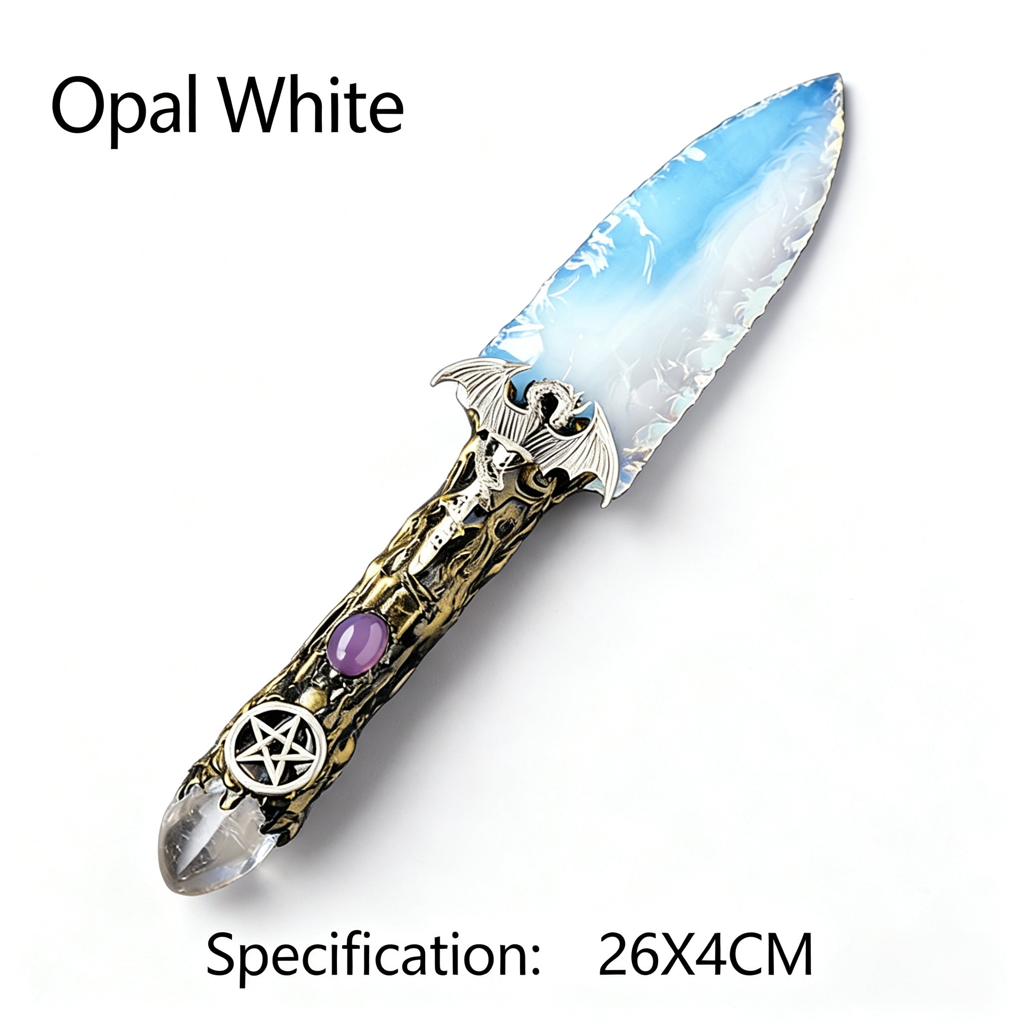 RYS Natural Obsidian Crystal Dagger, Hand Carved Stone Blade with Wooden Handle, Spiritual Ritual & Altar Decor