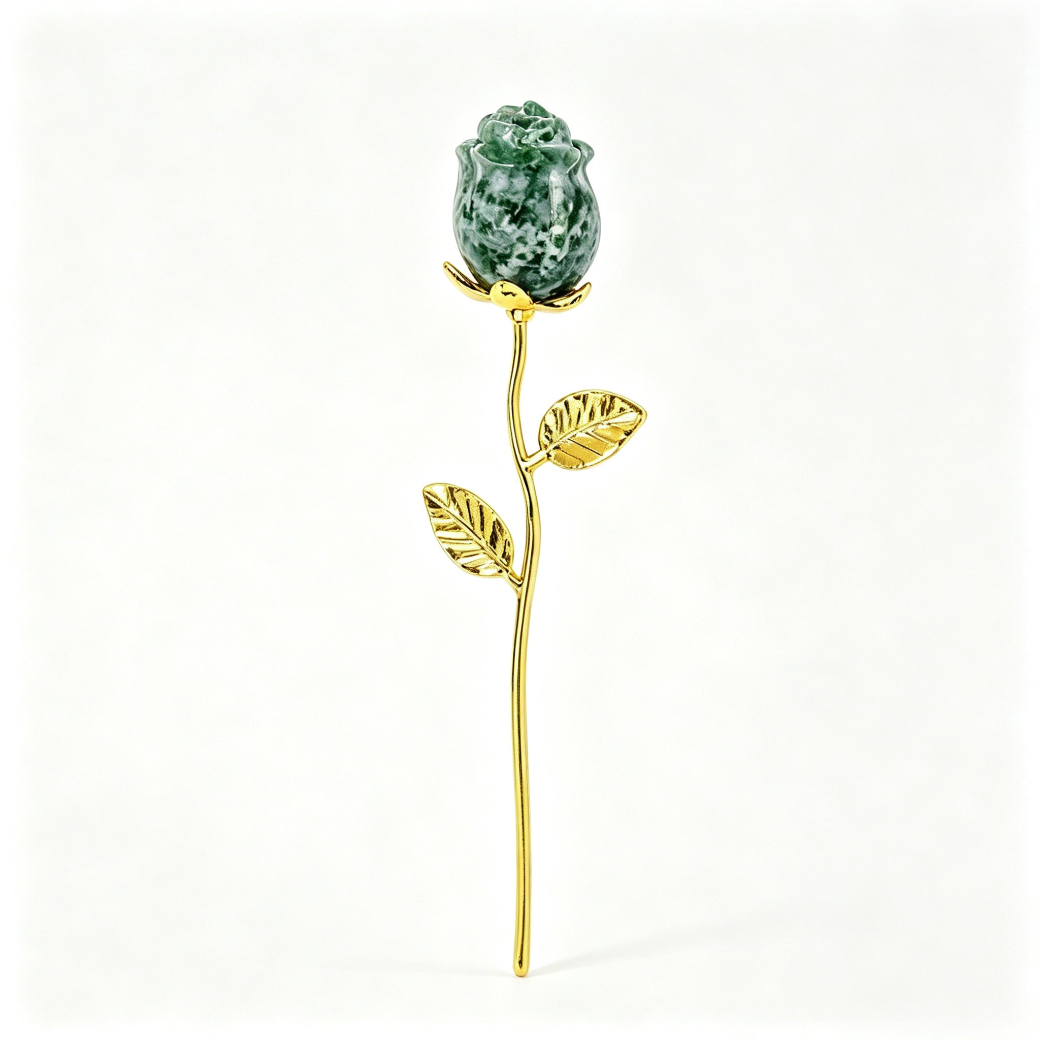 RYS Natural Crystal Rose Flower Figurine | Hand-Carved Gemstone Rose with Gold/Silver Metal Stem - Valentine's & Wedding Favor Gift
