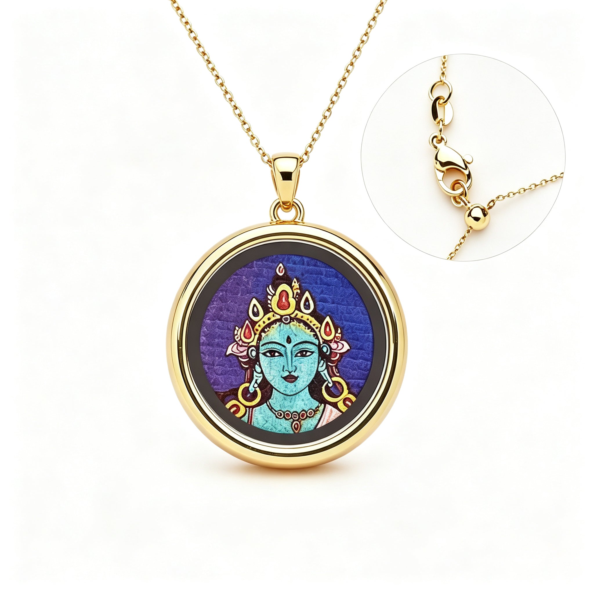 RYS Hand-Painted Thangka Buddha Pendant Necklace | 18K Gold Plated Alloy | Tibetan Patron Saint Amulet for Zodiac Signs | Spiritual Protection Jewelry