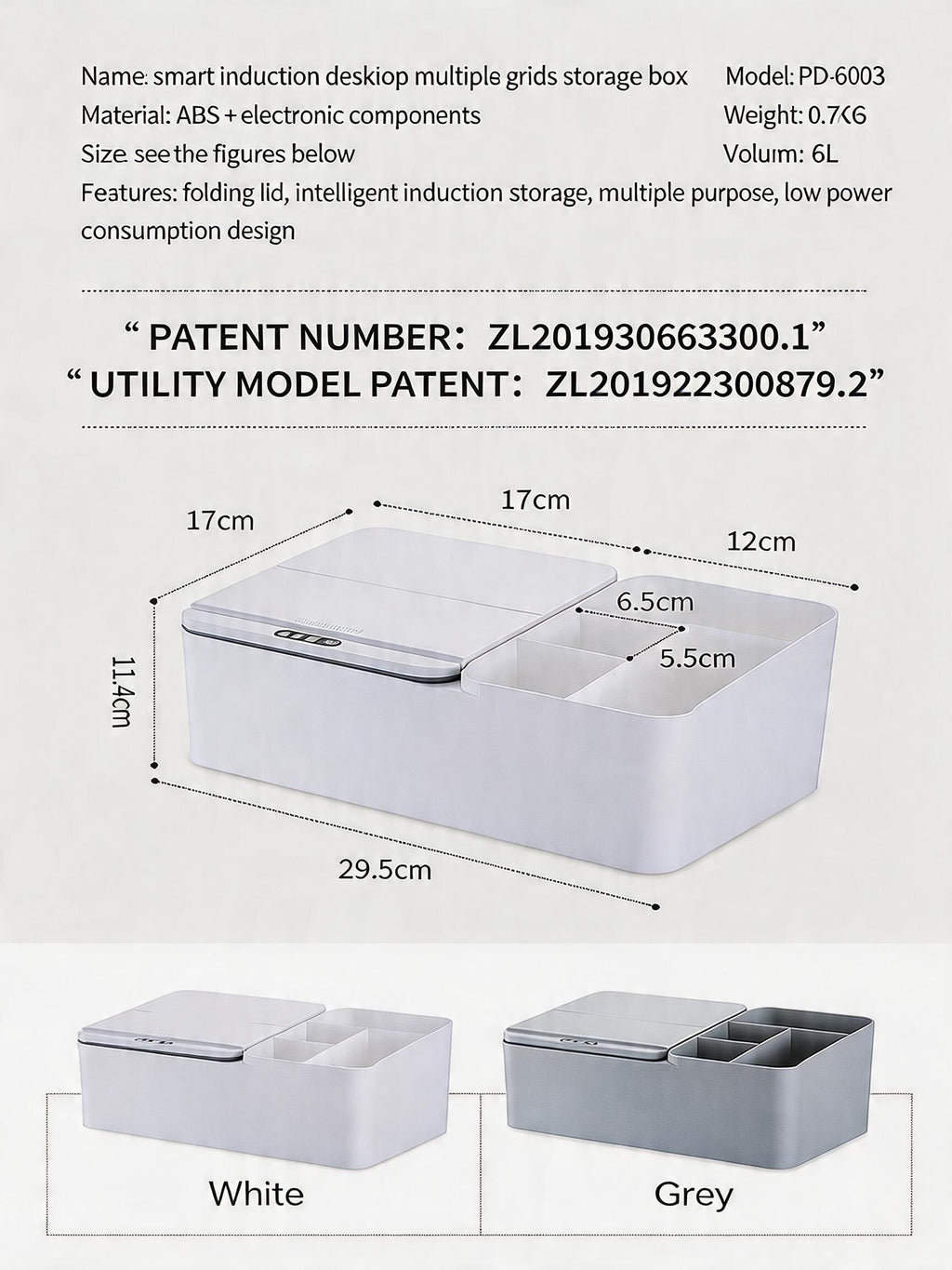EST Smart Sensor Desktop Storage Box, Automatic Open Multi-Grid Organizer