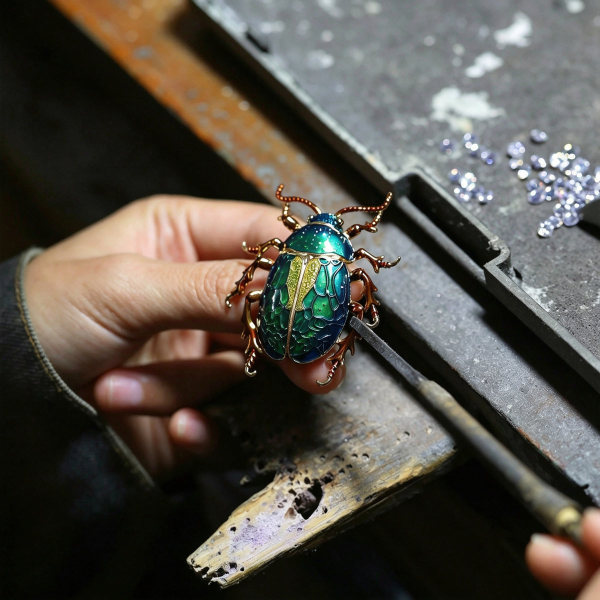 QZY Original Design Beetle Brooch Copper Hand Painted Enamel Dual‑use Lapel Pin