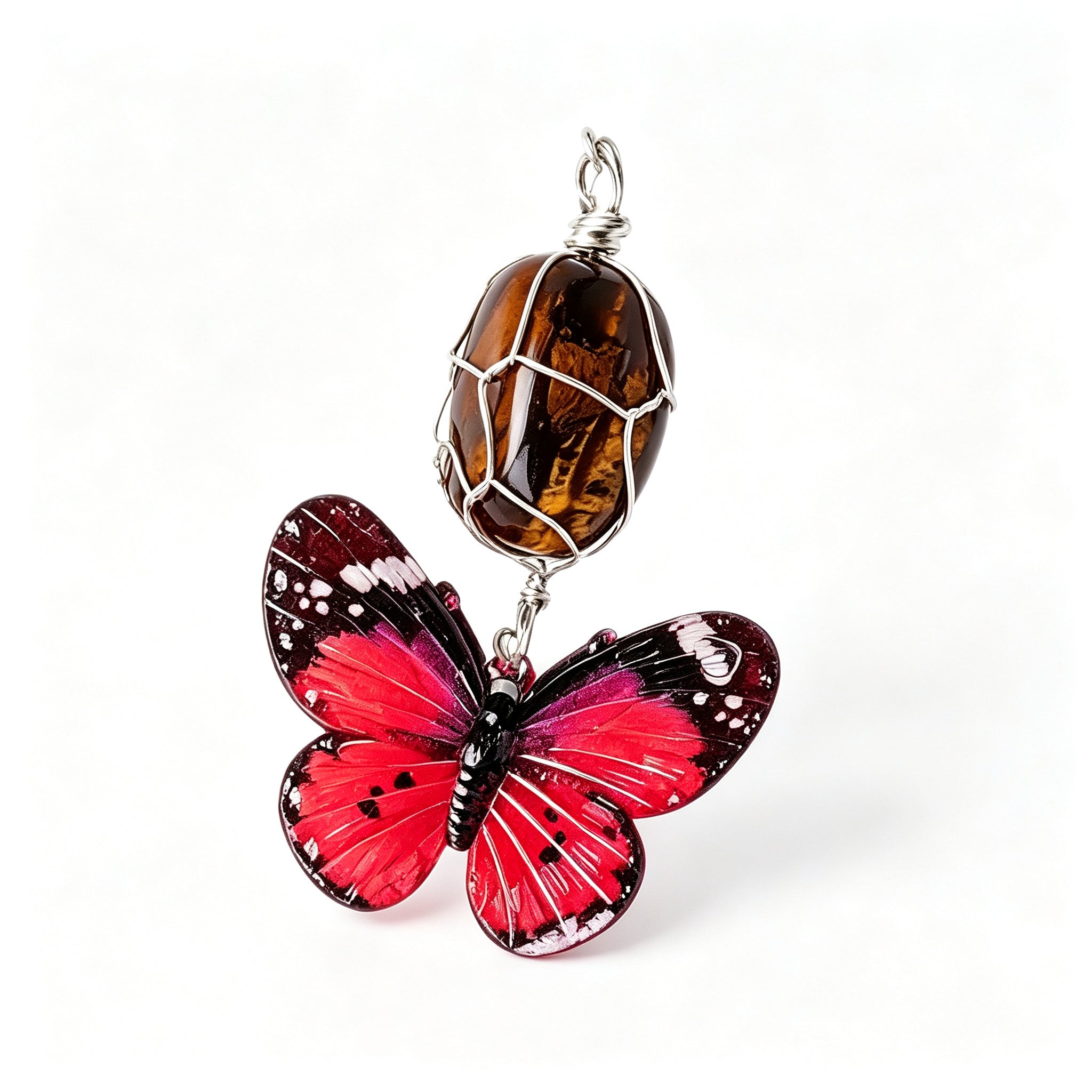RYS Natural Rough Crystal Handmade Mesh Pouch Keychain Irregular Tumbled Stone Bag Charm