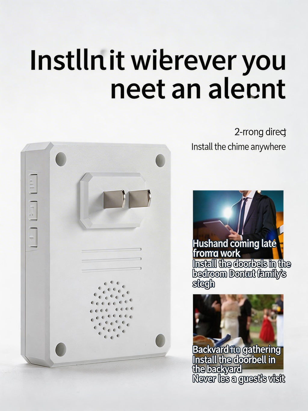 EST Self-Powered Wireless Doorbell with Night Light, Waterproof No Battery Door Bell Chime Kit, Long Range Strong Signal for Home & Office