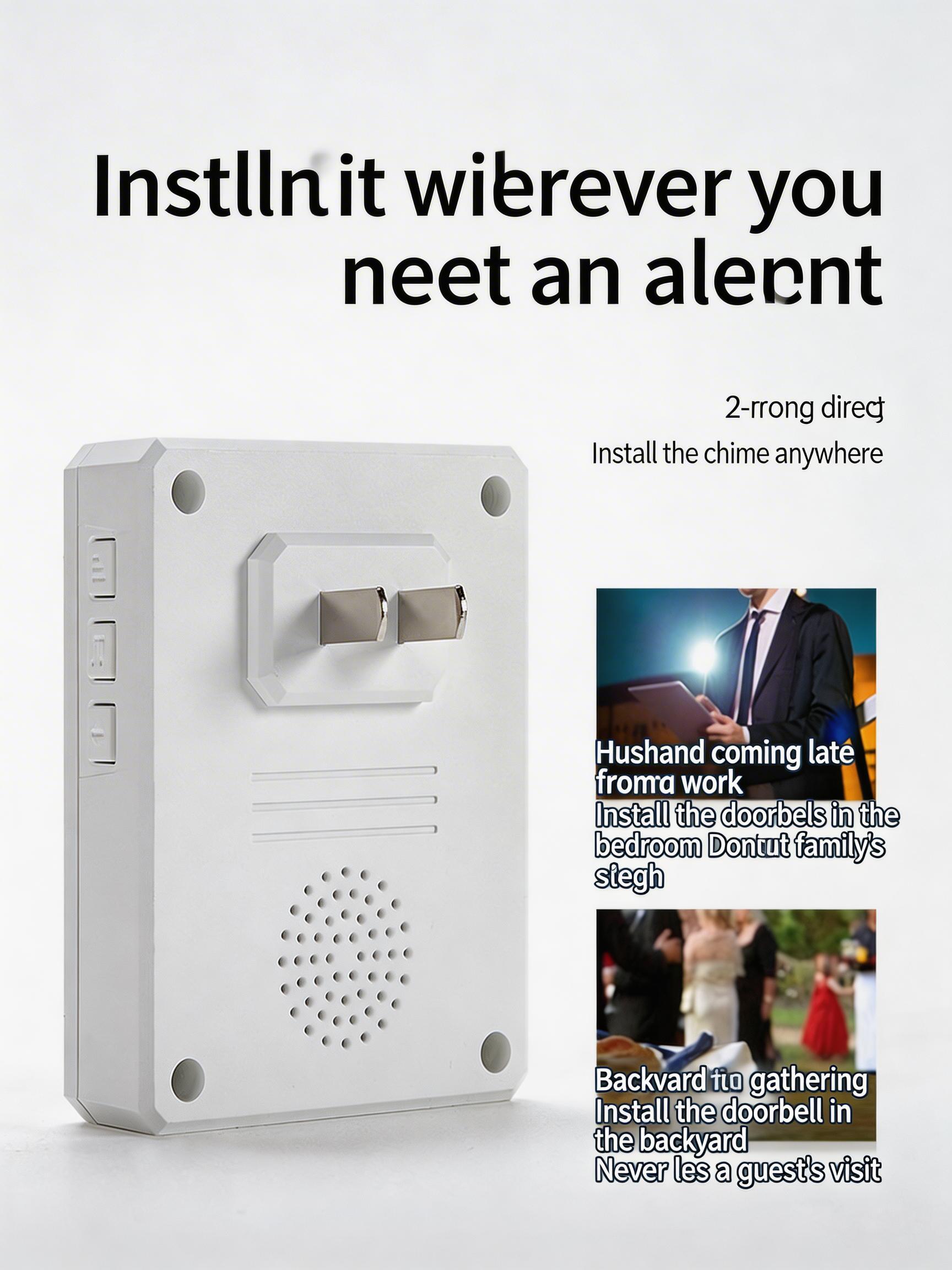 EST Self-Powered Wireless Doorbell with Night Light, Waterproof No Battery Door Bell Chime Kit, Long Range Strong Signal for Home & Office