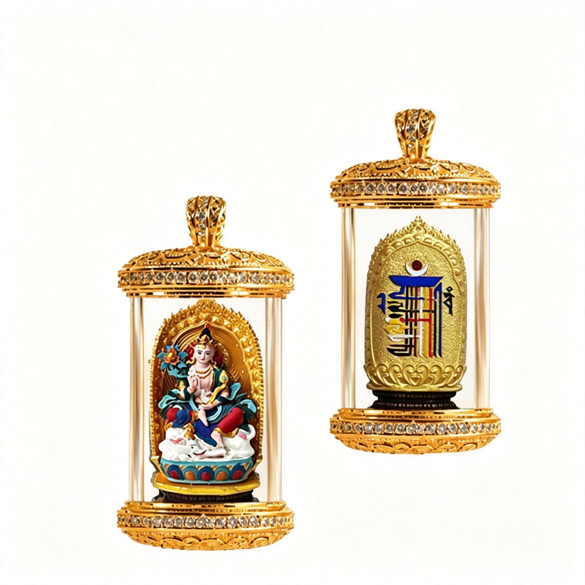 PTR Brass Hand‑painted 3D Statue Pendant Cylindrical Hollow Locket Necklace