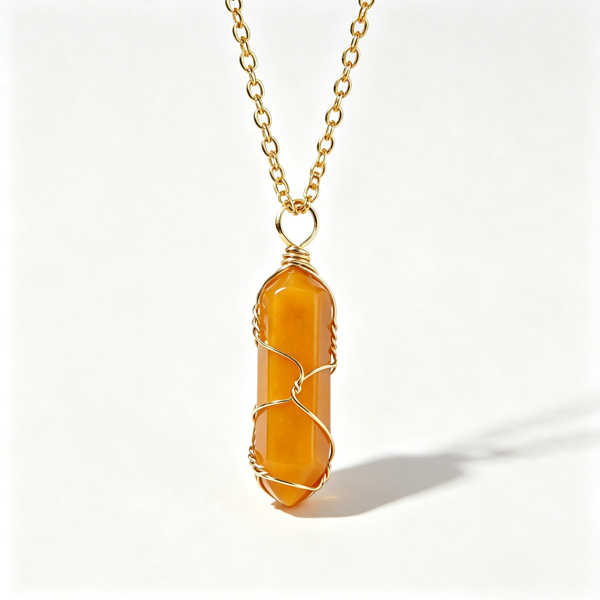 RYS Natural Hand Wire Wrapped Crystal Point Pendant Necklace, Minimalist Daily Jewelry Gift