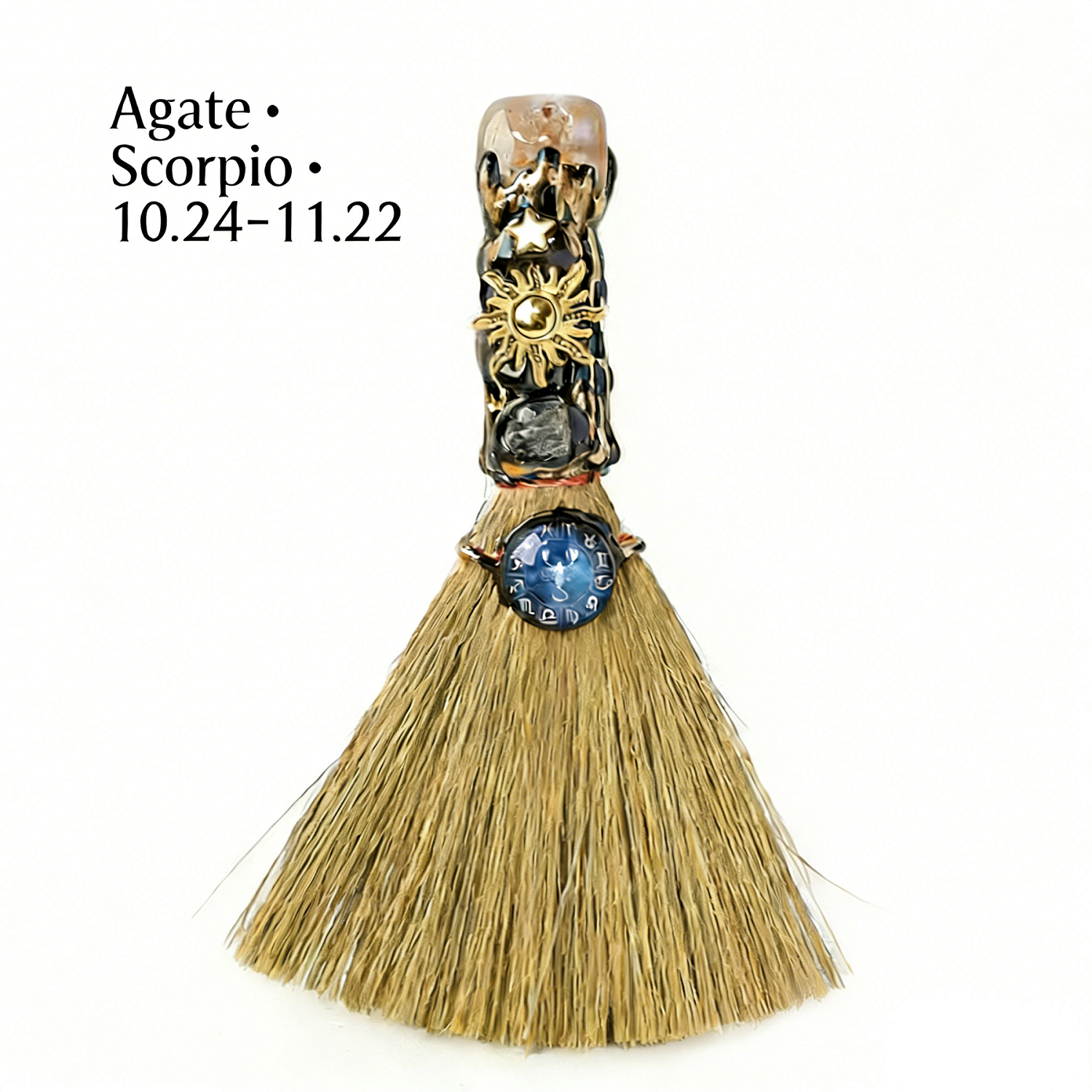 RYS Handmade Witch Broom with Natural Crystal | Zodiac Sign Altar Decor | Aries Amazonite Mini Broom for Wiccan & Pagan Gifts