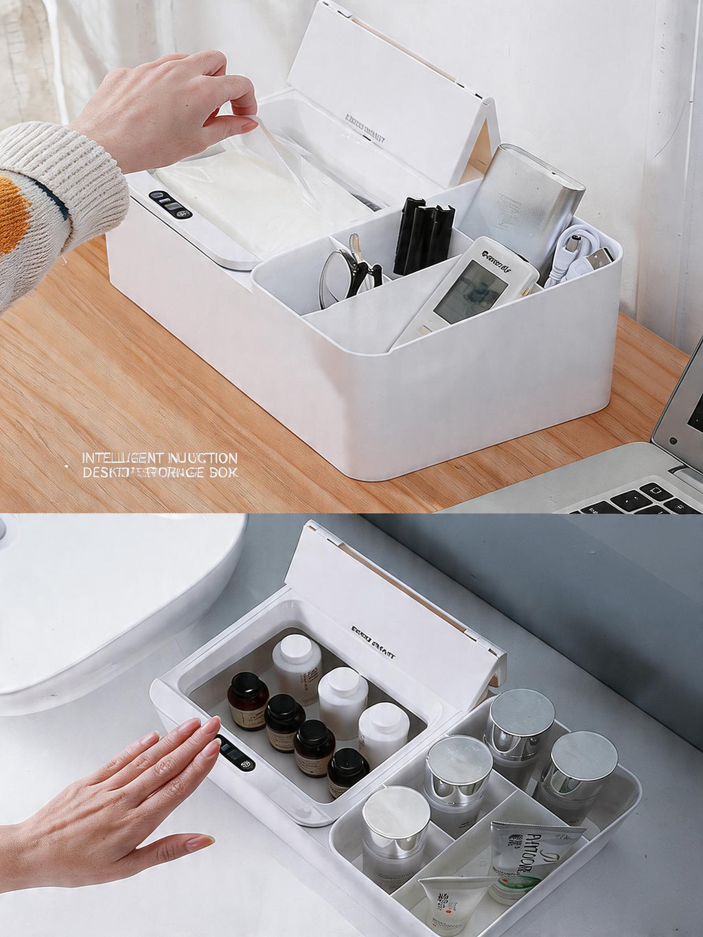 EST Smart Sensor Desktop Storage Box, Automatic Open Multi-Grid Organizer