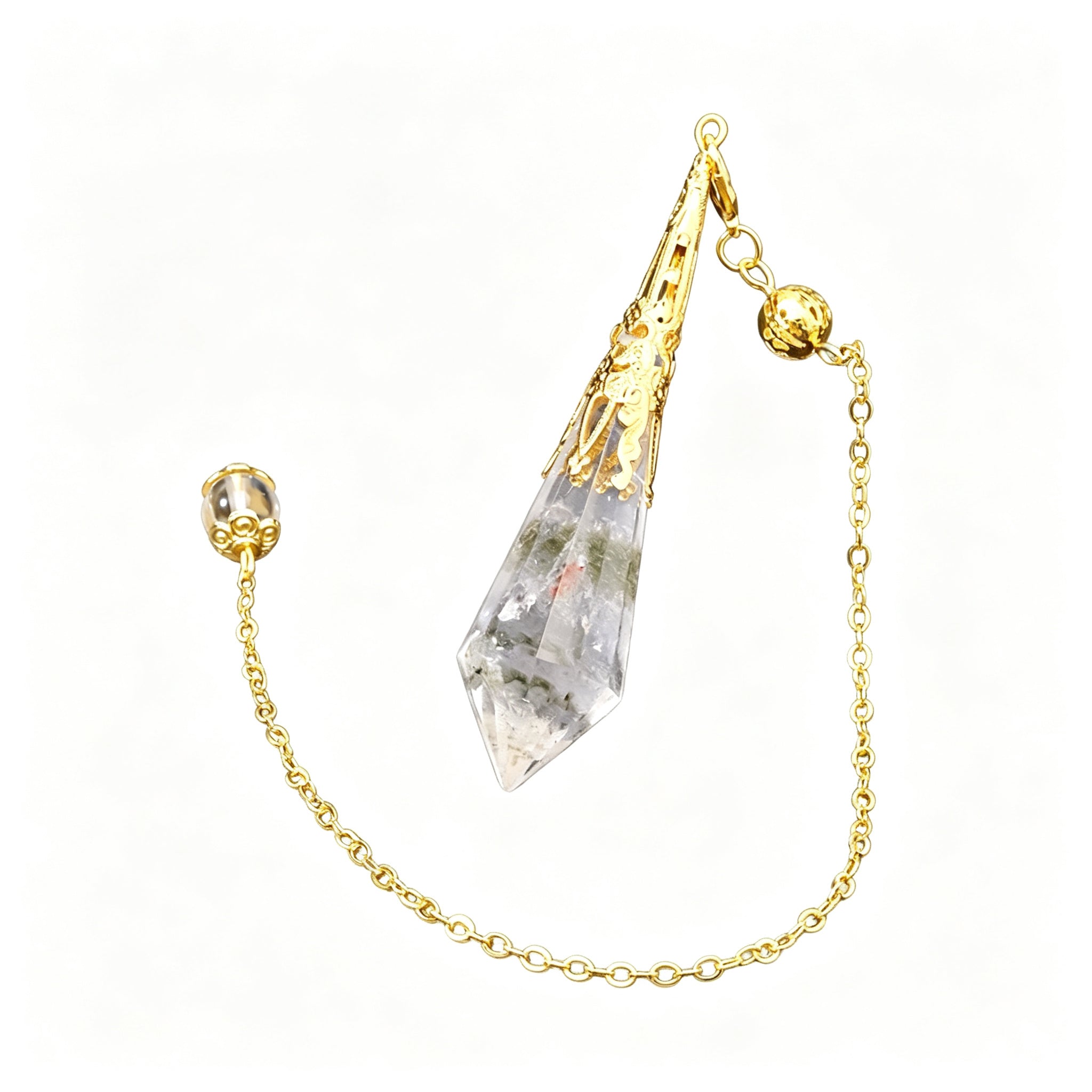 RYS 12 Facet Natural Crystal Pendulum Pendant, Raw Stone Dowsing Pendulum for Meditation Divination, Healing Crystal Jewelry