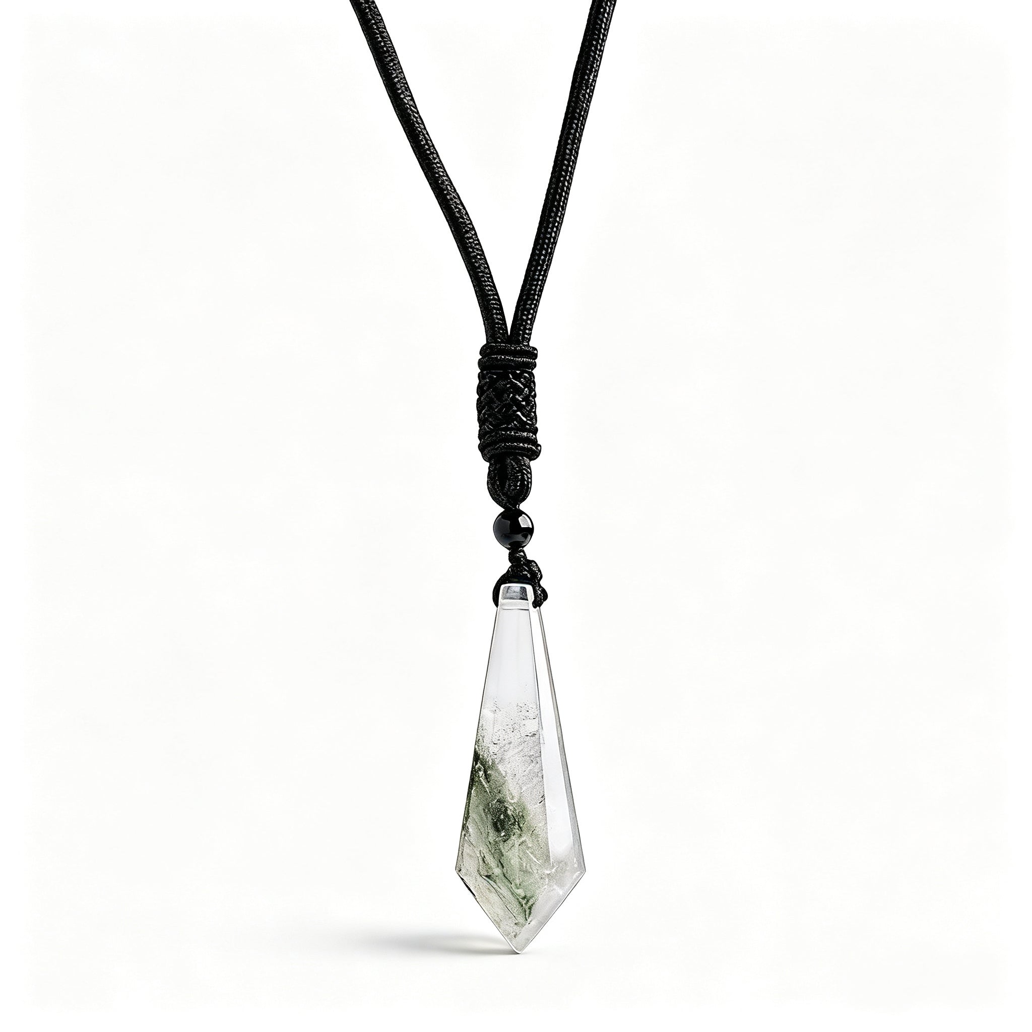 RYS 12 Facet Natural Crystal Pendulum Pendant, Raw Stone Dowsing Pendulum for Meditation Divination, Healing Crystal Jewelry