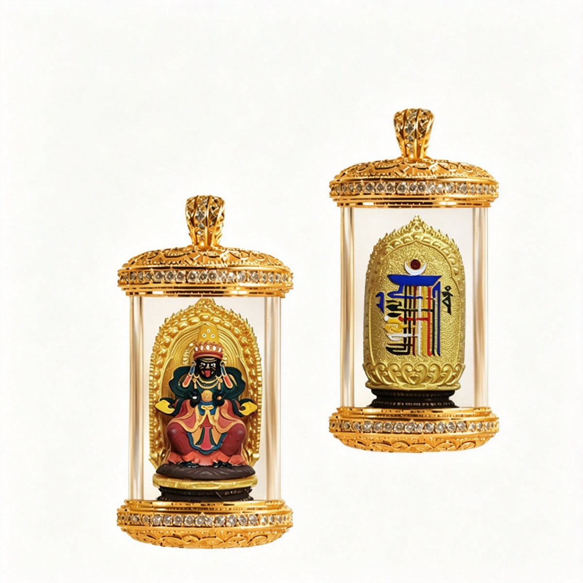 PTR Brass Hand‑painted 3D Statue Pendant Cylindrical Hollow Locket Necklace