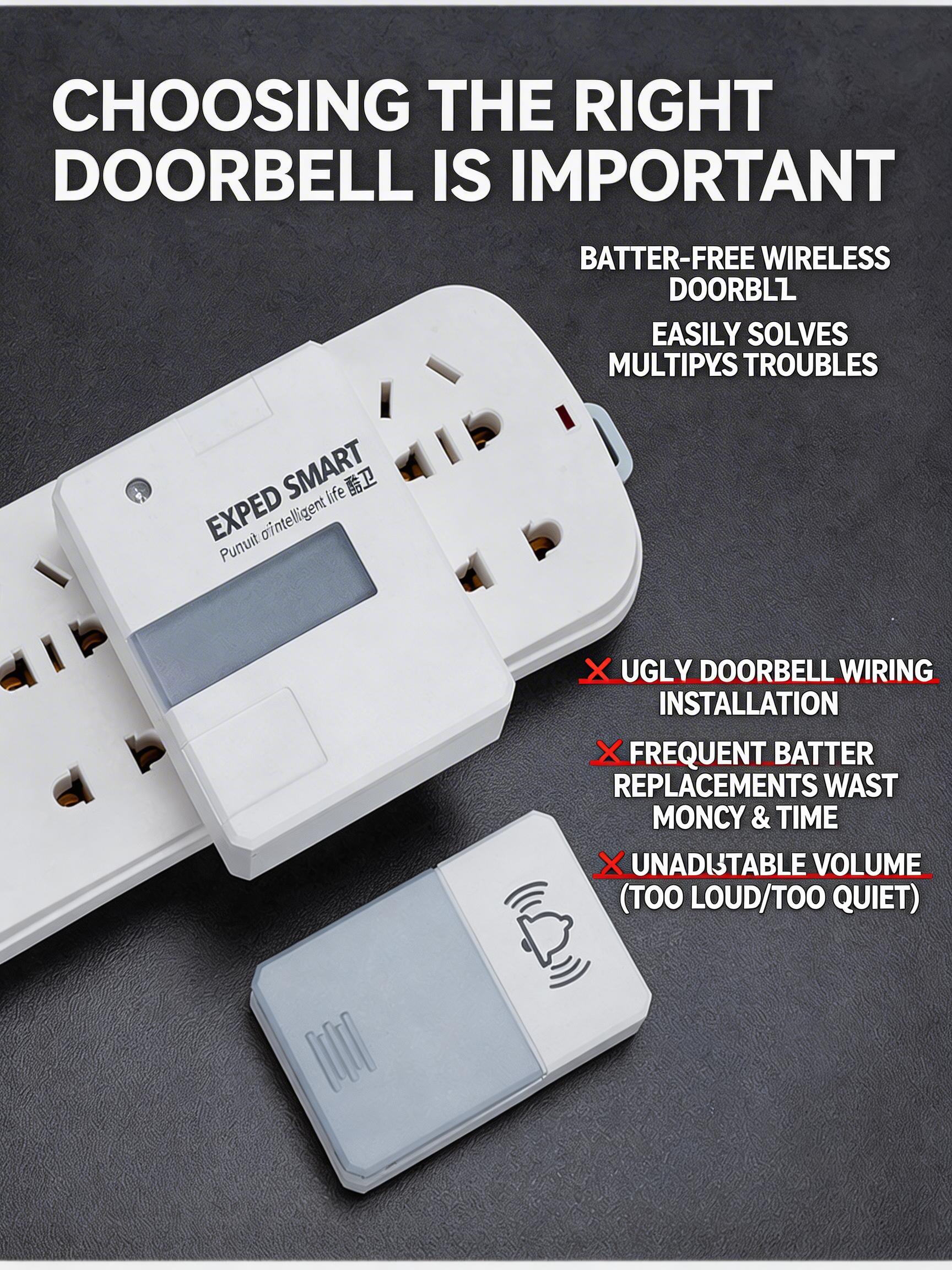 EST Self-Powered Wireless Doorbell with Night Light, Waterproof No Battery Door Bell Chime Kit, Long Range Strong Signal for Home & Office