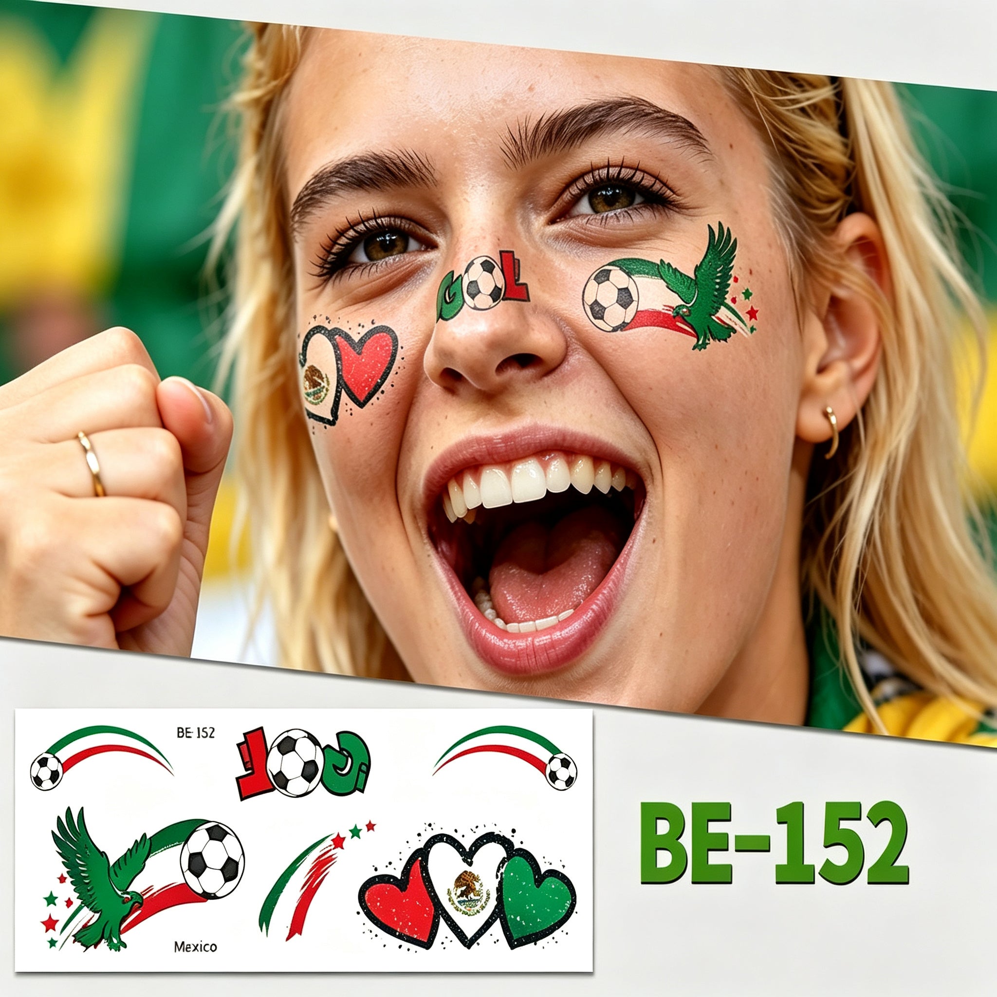 RCT 2026 World Cup Face Paint Temporary Tattoos – 5 Pack | Soccer Makeup Stickers, Safe Soy Ink, Waterproof, RoHS CE CPC UKCA Certified