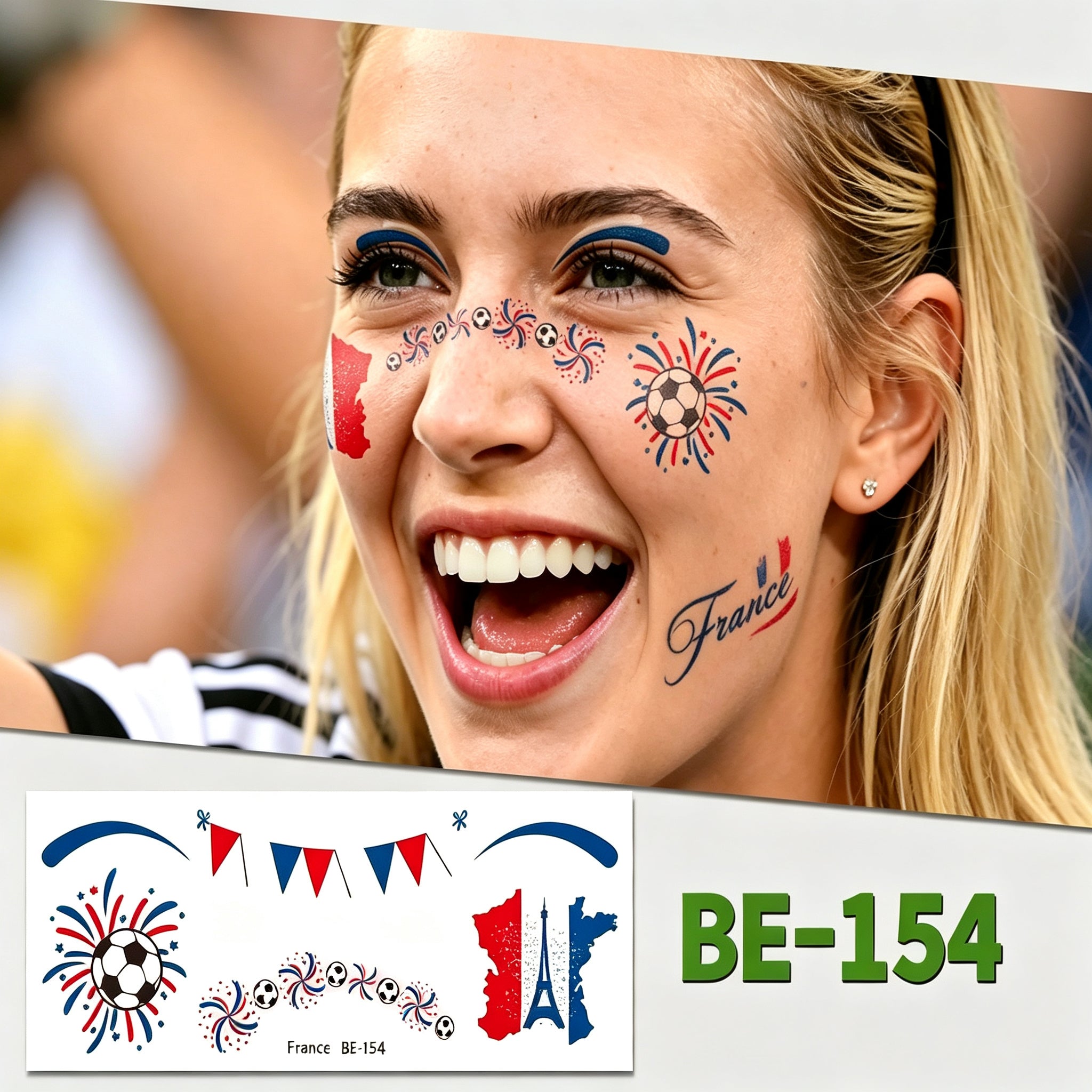 RCT 2026 World Cup Face Paint Temporary Tattoos – 5 Pack | Soccer Makeup Stickers, Safe Soy Ink, Waterproof, RoHS CE CPC UKCA Certified