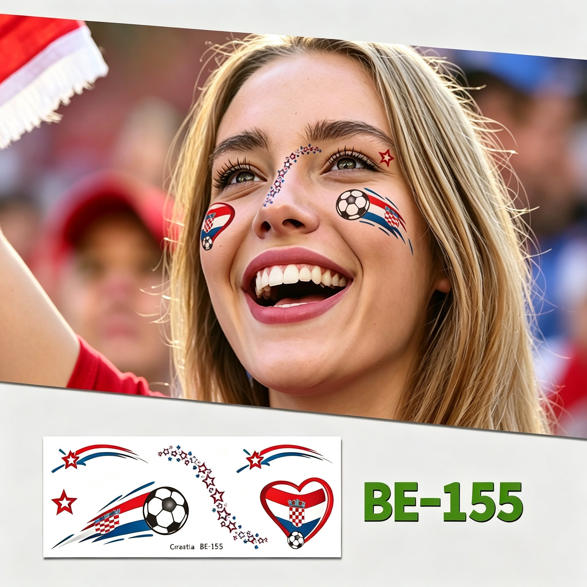 RCT 2026 World Cup Face Paint Temporary Tattoos – 5 Pack | Soccer Makeup Stickers, Safe Soy Ink, Waterproof, RoHS CE CPC UKCA Certified