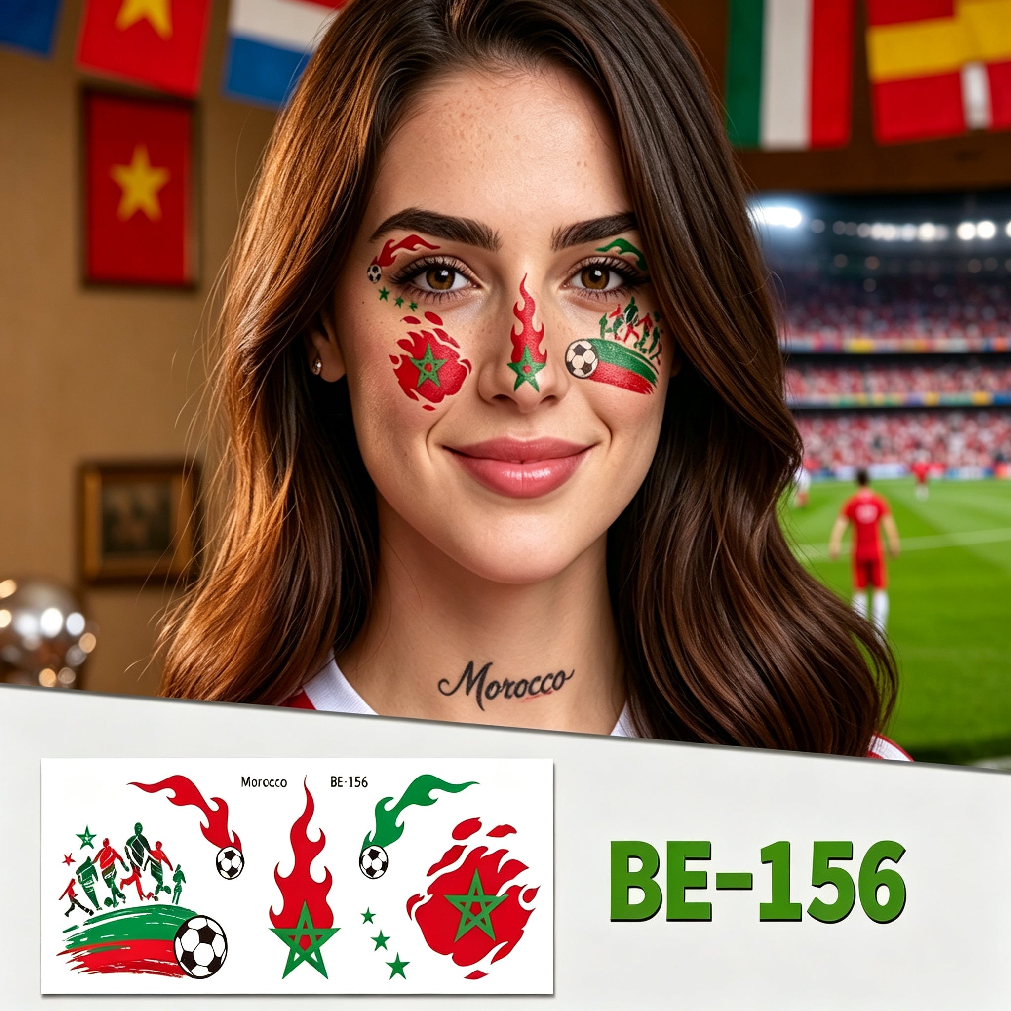 RCT 2026 World Cup Face Paint Temporary Tattoos – 5 Pack | Soccer Makeup Stickers, Safe Soy Ink, Waterproof, RoHS CE CPC UKCA Certified
