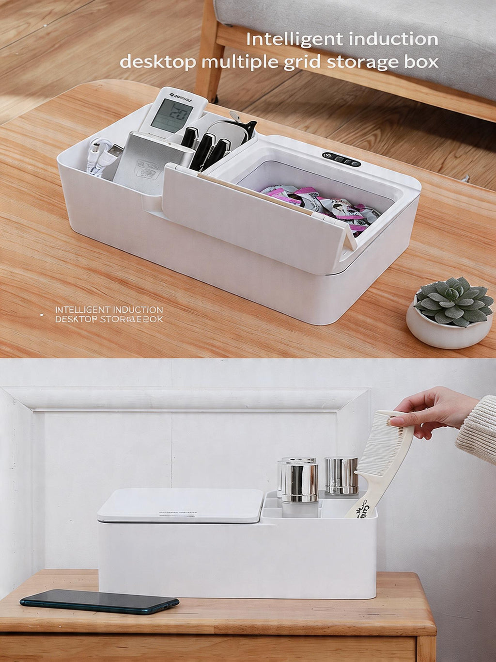 EST Smart Sensor Desktop Storage Box, Automatic Open Multi-Grid Organizer