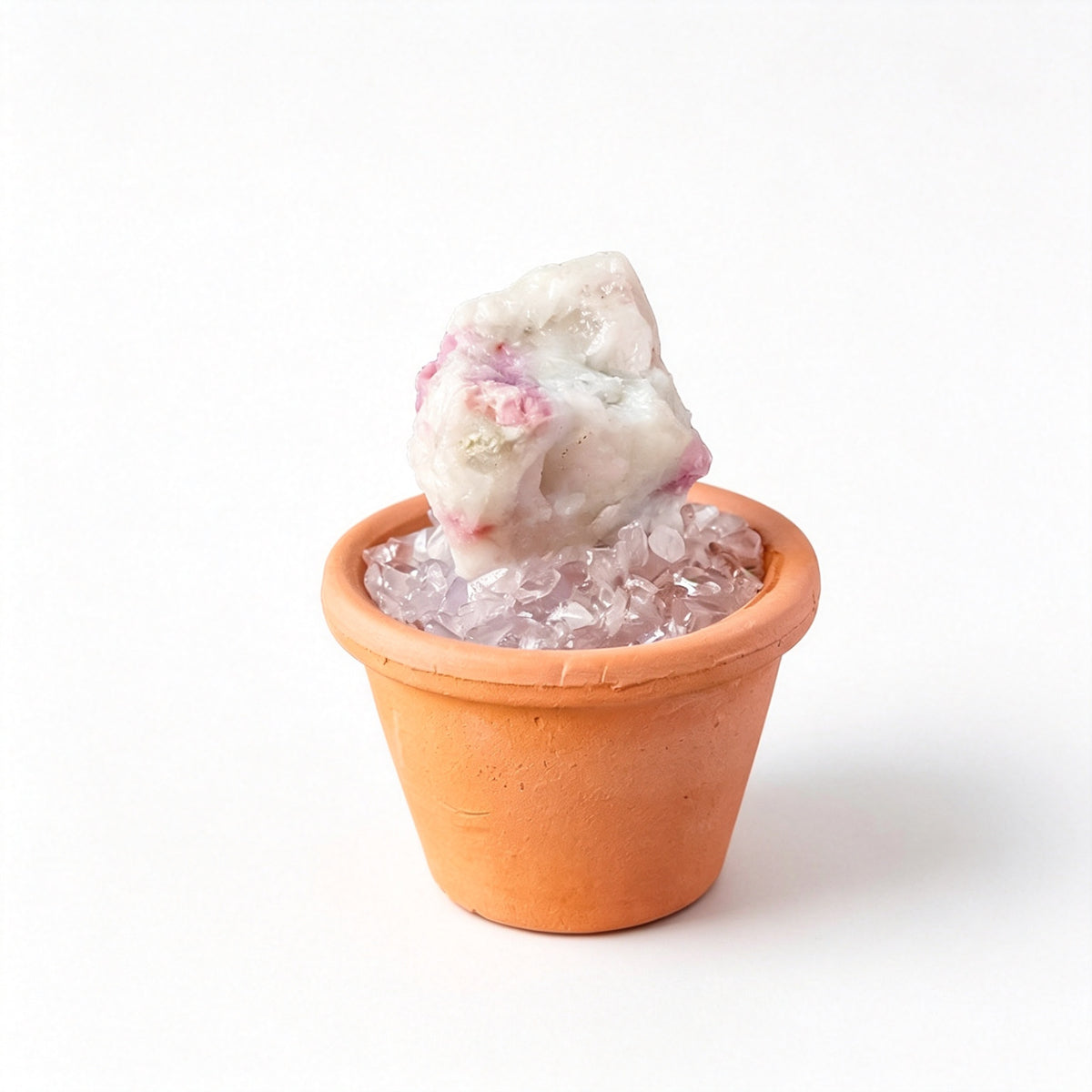 RYS Natural Crystal Raw Ore Ceramic Pot Bonsai, Gemstone DIY Potted Ornament, Home Desktop & Car Decor
