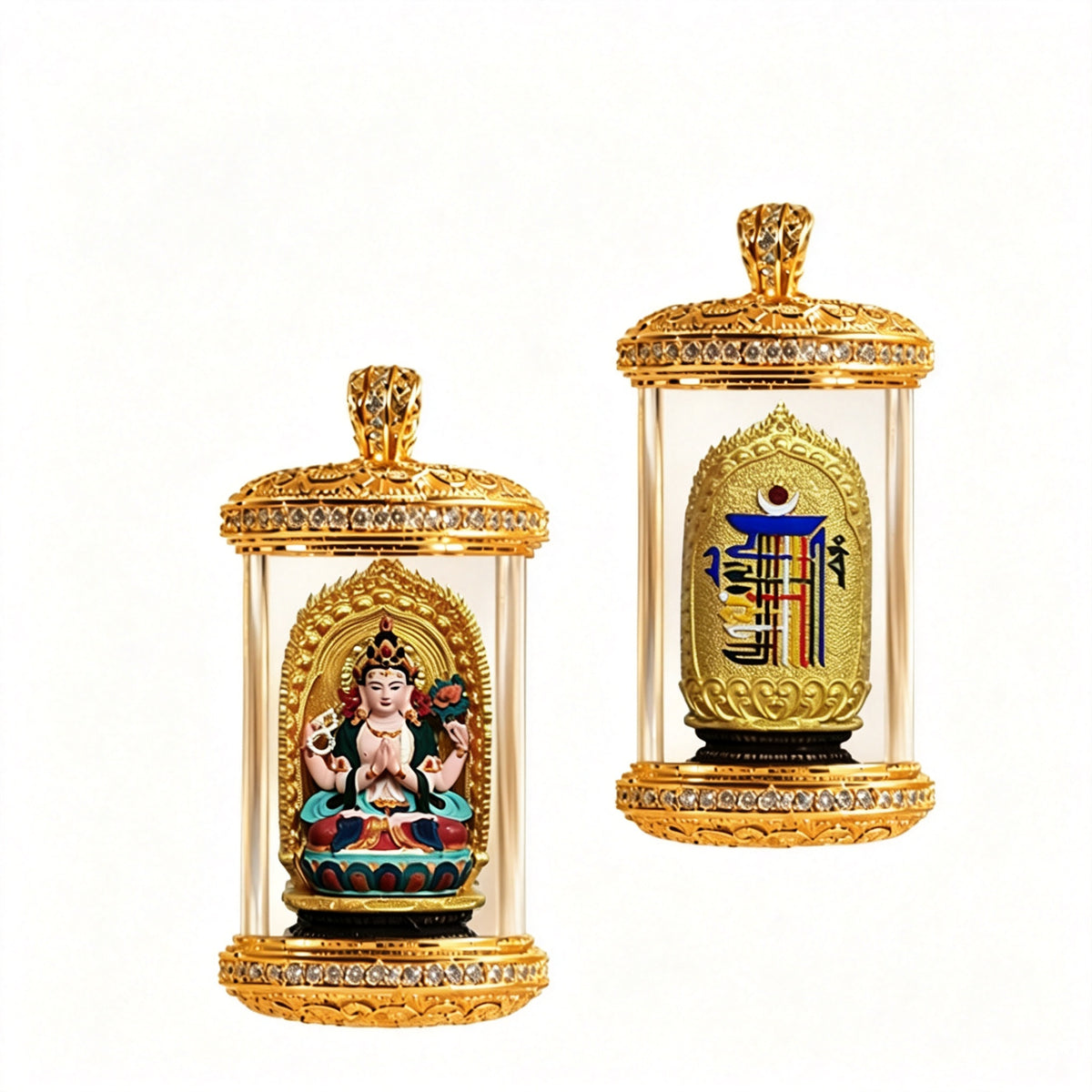 PTR Brass Hand‑painted 3D Statue Pendant Cylindrical Hollow Locket Necklace