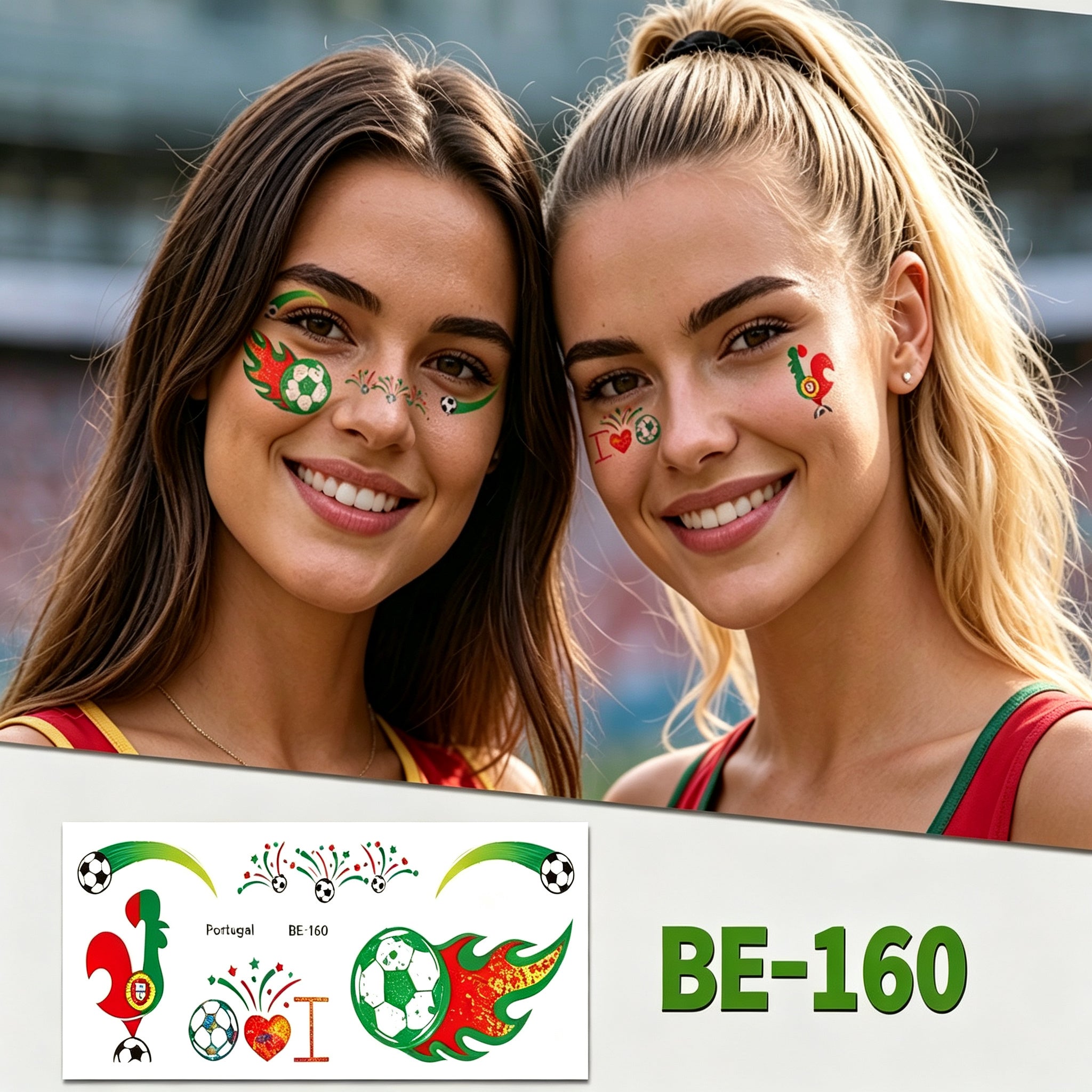 RCT 2026 World Cup Face Paint Temporary Tattoos – 5 Pack | Soccer Makeup Stickers, Safe Soy Ink, Waterproof, RoHS CE CPC UKCA Certified