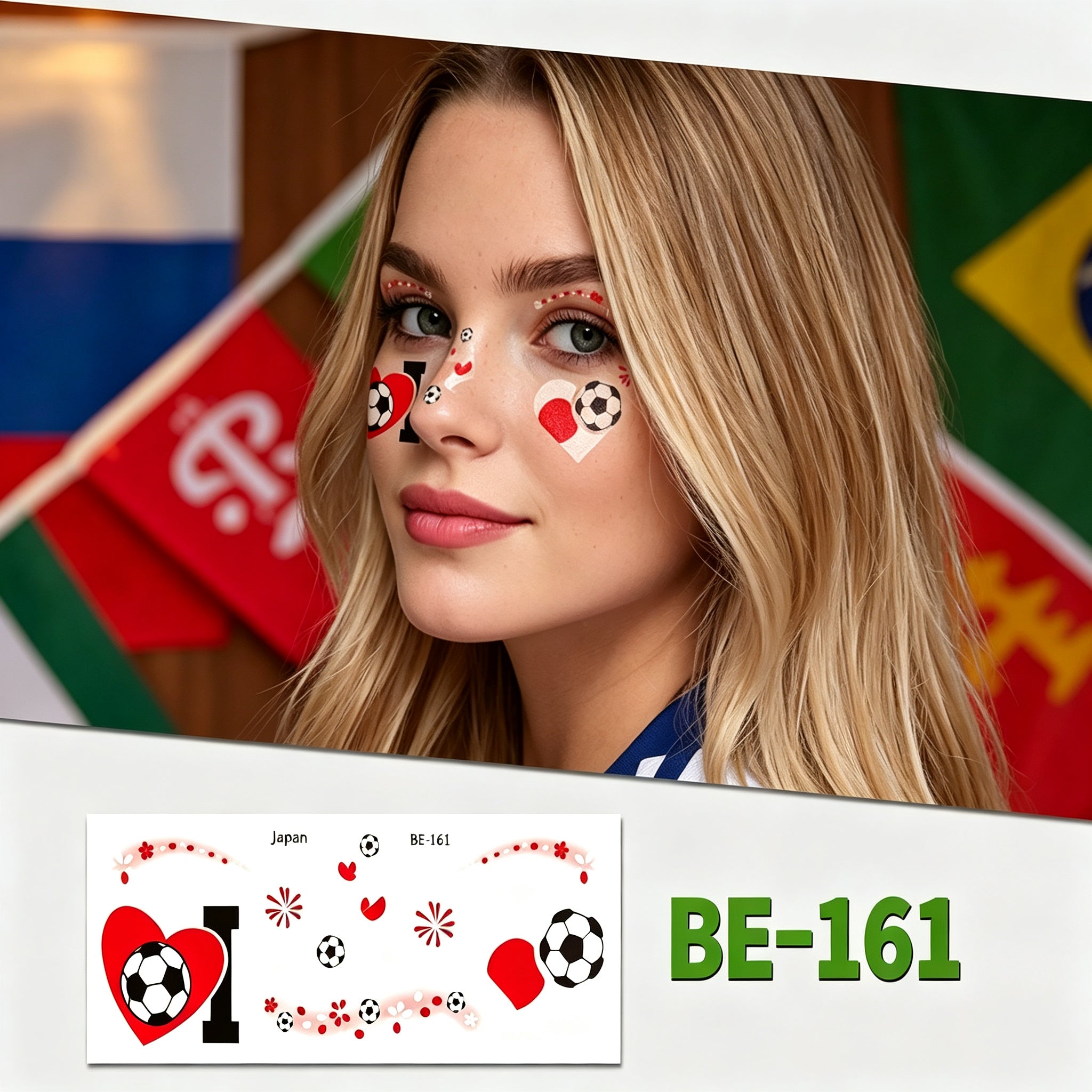 RCT 2026 World Cup Face Paint Temporary Tattoos – 5 Pack | Soccer Makeup Stickers, Safe Soy Ink, Waterproof, RoHS CE CPC UKCA Certified