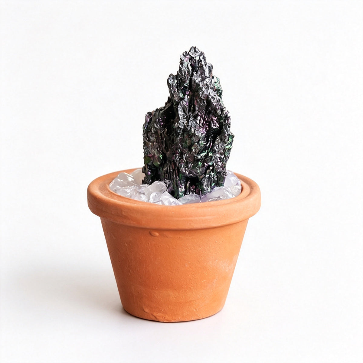 RYS Natural Crystal Raw Ore Ceramic Pot Bonsai, Gemstone DIY Potted Ornament, Home Desktop & Car Decor