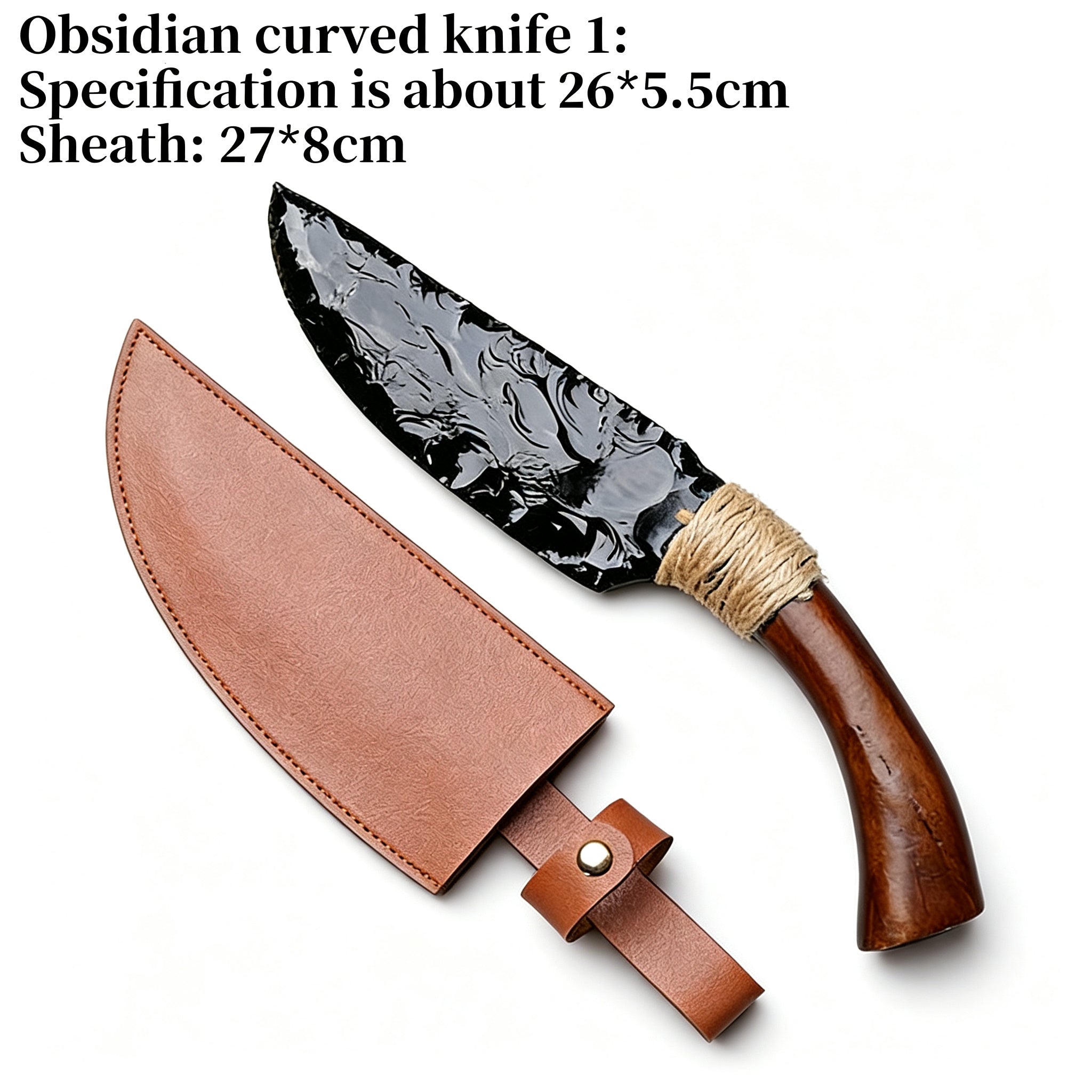 RYS Natural Obsidian Crystal Dagger with Sheath, Handmade Stone Blade & Wooden Handle, Protective Spiritual Tool
