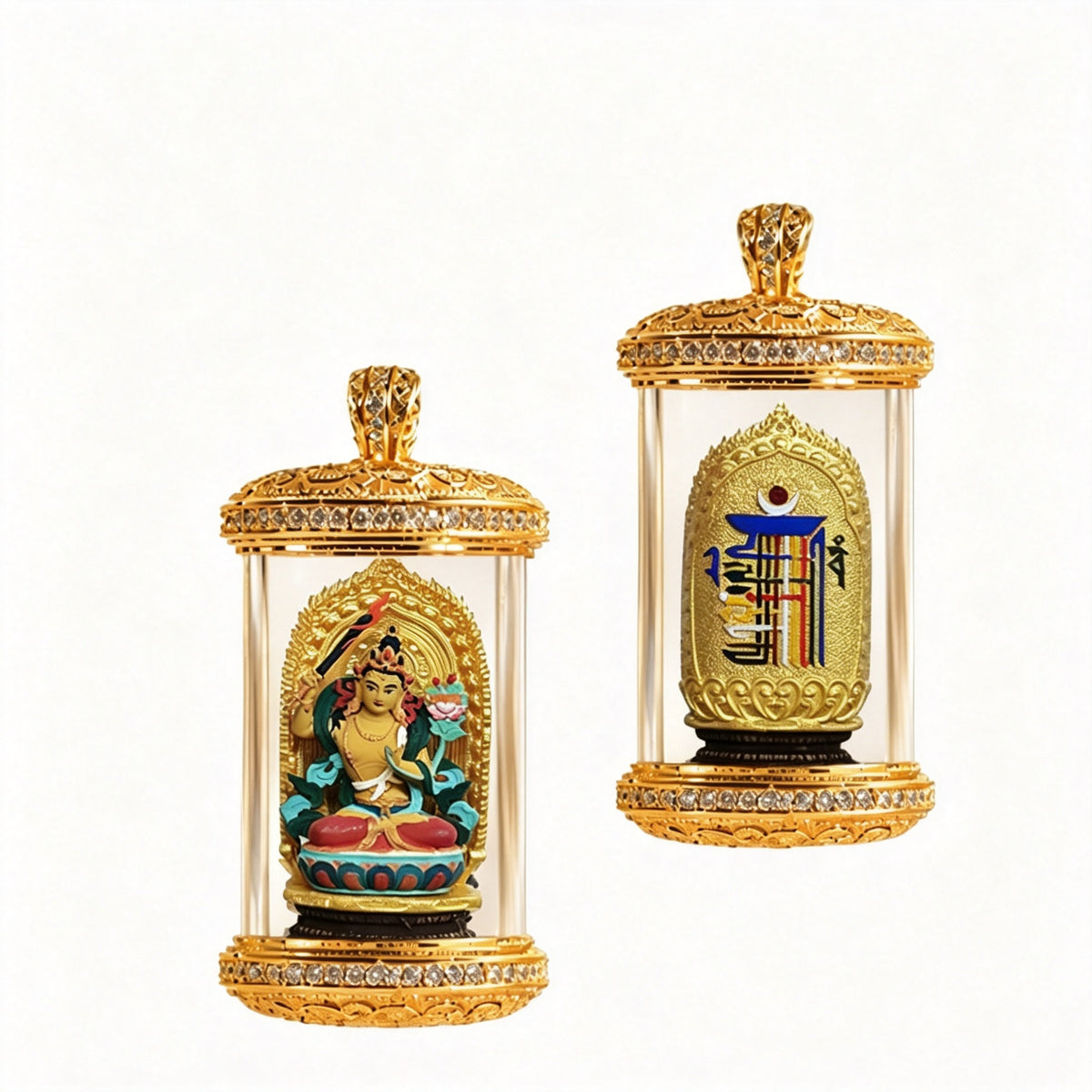 PTR Brass Hand‑painted 3D Statue Pendant Cylindrical Hollow Locket Necklace