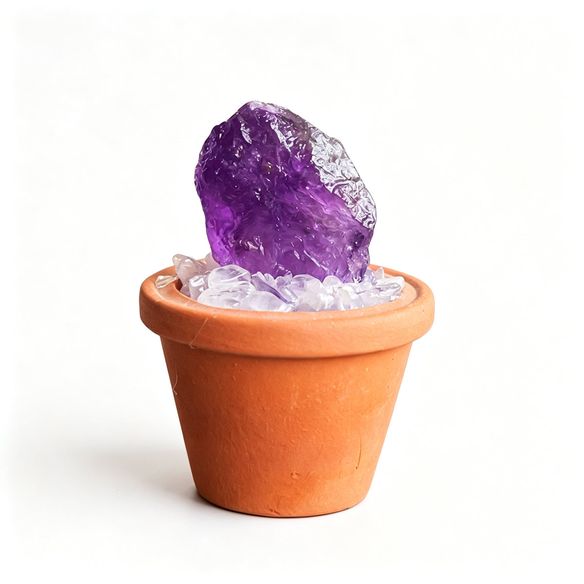 RYS Natural Crystal Raw Ore Ceramic Pot Bonsai, Gemstone DIY Potted Ornament, Home Desktop & Car Decor