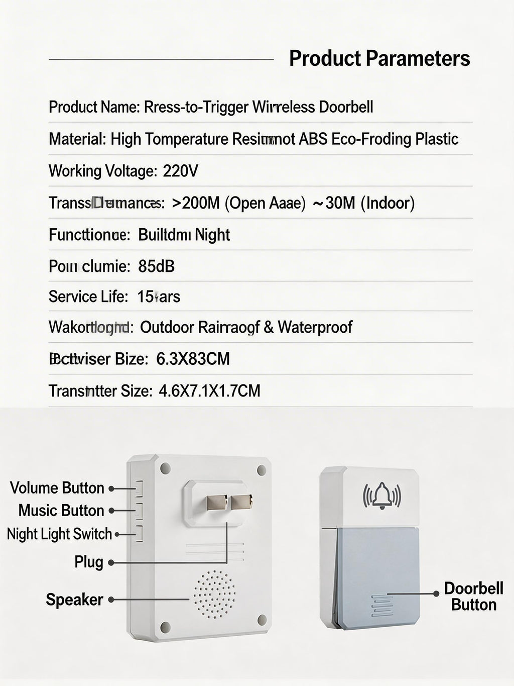 EST Self-Powered Wireless Doorbell with Night Light, Waterproof No Battery Door Bell Chime Kit, Long Range Strong Signal for Home & Office