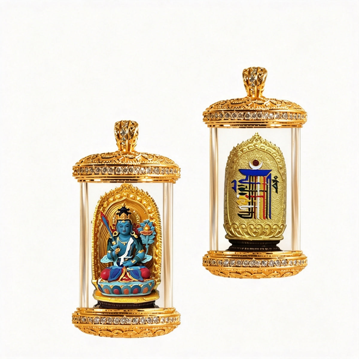 PTR Brass Hand‑painted 3D Statue Pendant Cylindrical Hollow Locket Necklace