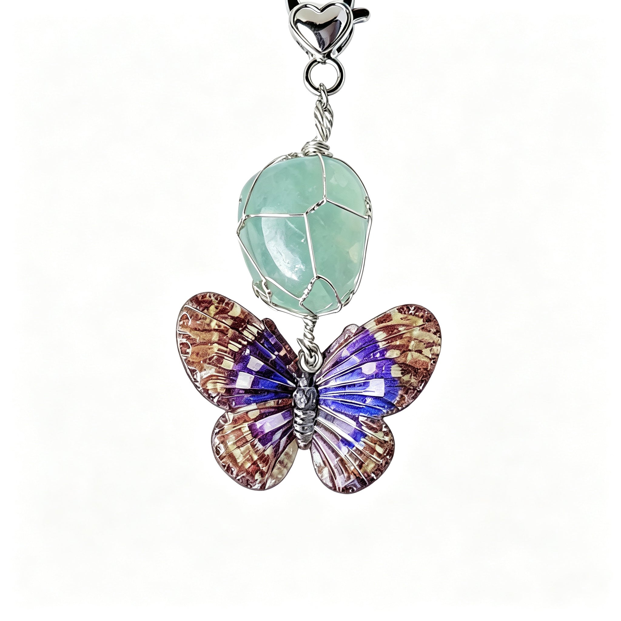 RYS Natural Rough Crystal Handmade Mesh Pouch Keychain Irregular Tumbled Stone Bag Charm