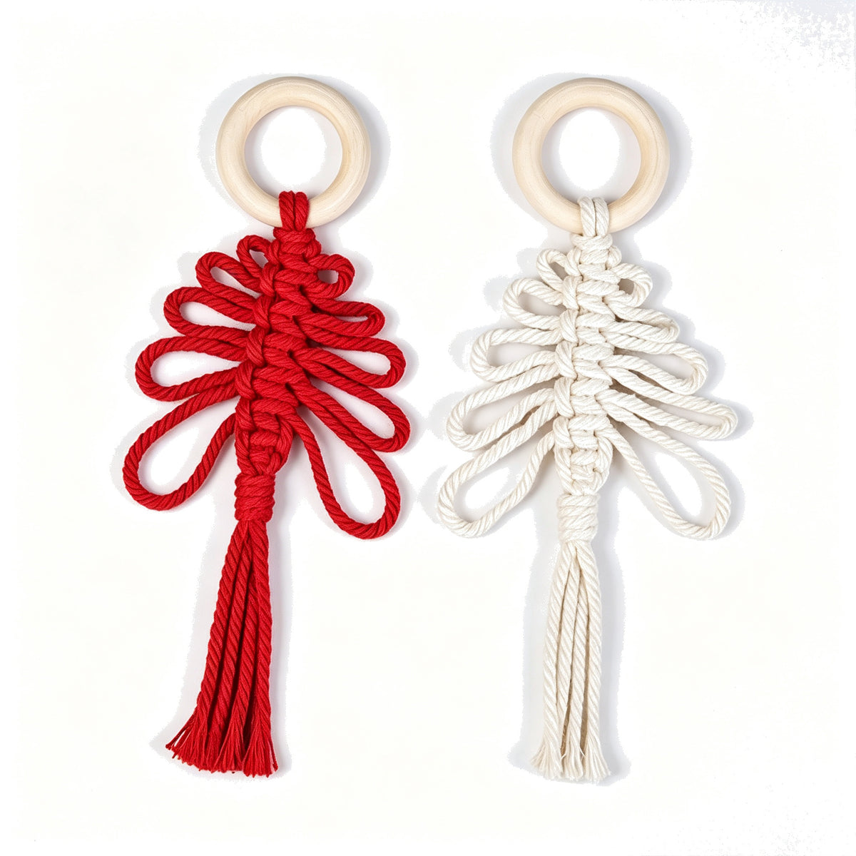 JSE Handwoven Christmas Tree Charm Keychain Boho Holiday Bag Pendant