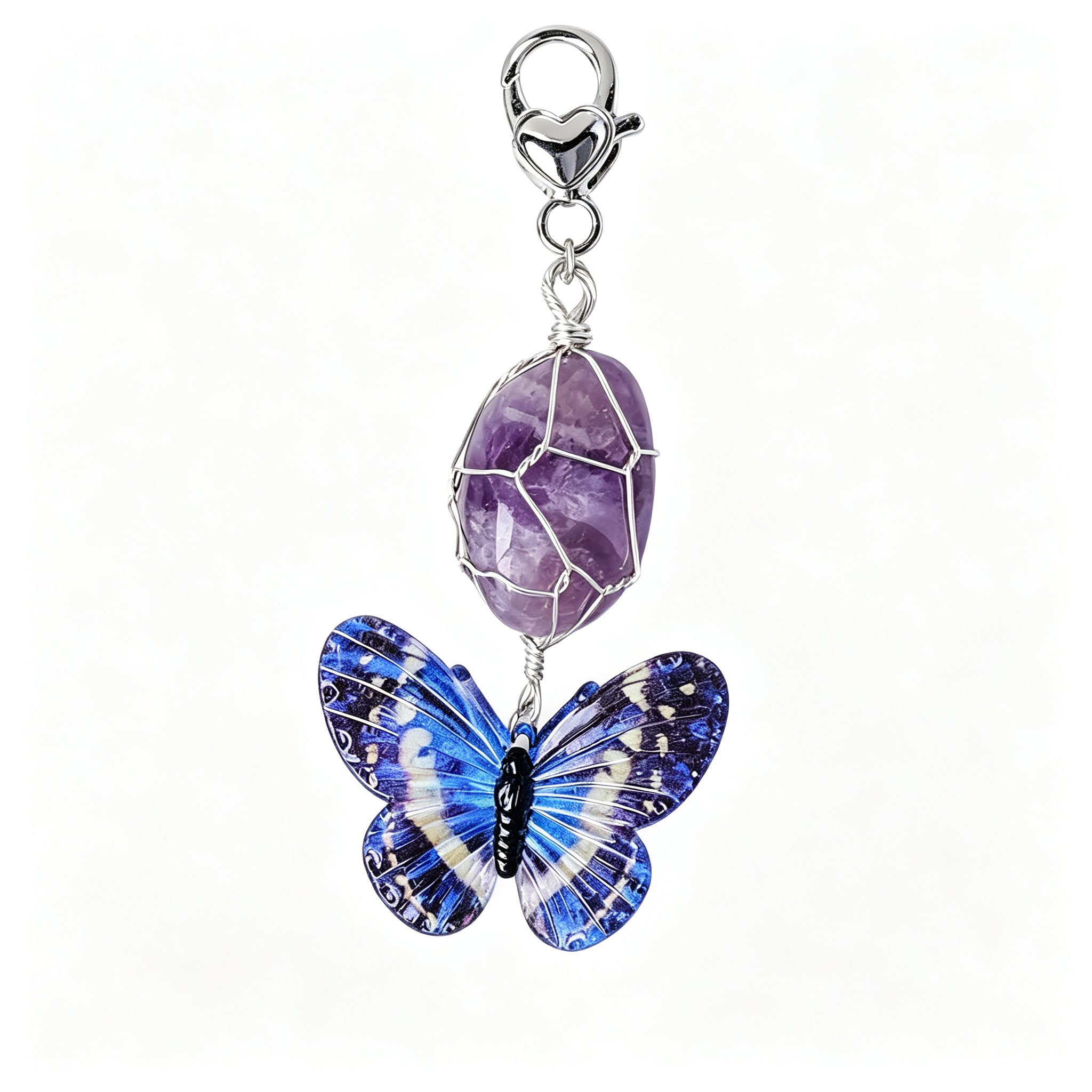 RYS Natural Rough Crystal Handmade Mesh Pouch Keychain Irregular Tumbled Stone Bag Charm